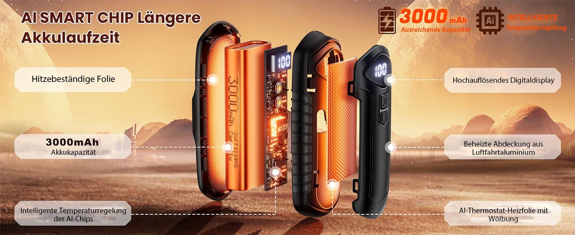 ZELURXX Kinder Handwärmer, tragbar USB wiederaufladbar, 5 Stufen Temperatur, 20h Laufzeit, 0,5s Schnellheizung, sicheres Design, Schwarz
