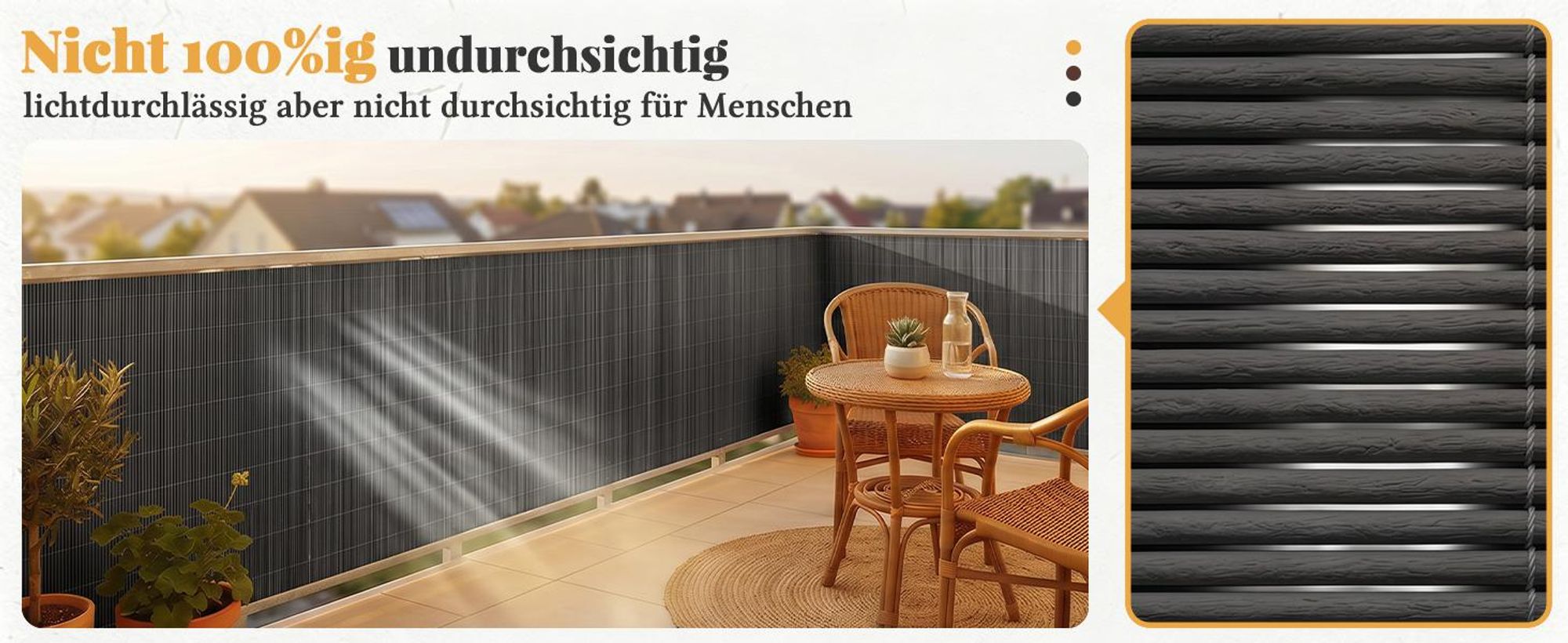 Sekey Balkon Sichtschutz Natürliche Optik Sichtschutzmatte Sichtschutzzaun 80x300cm, Anthrazit