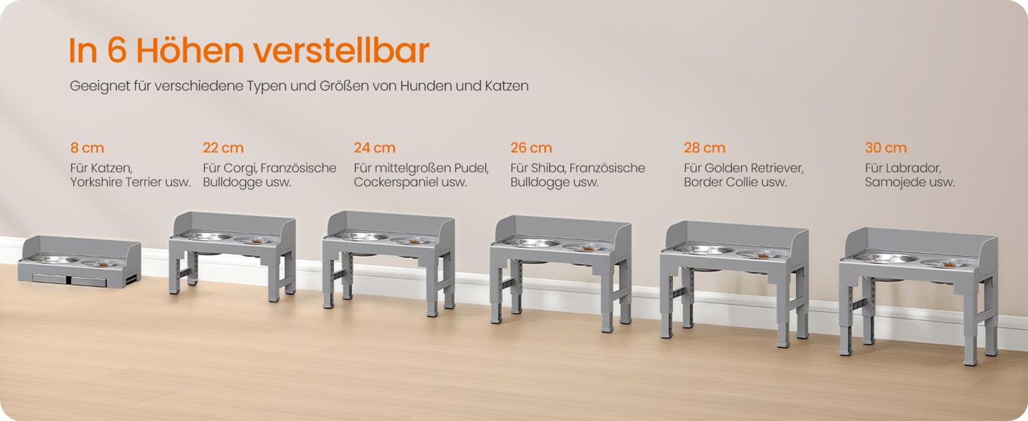Feandrea Hundenapf erhöht, Futternapf mit Gestell, Fressnäpfe, höhenverstellbar und neigbar, Futterstation, 3 Näpfe mitgeliefert