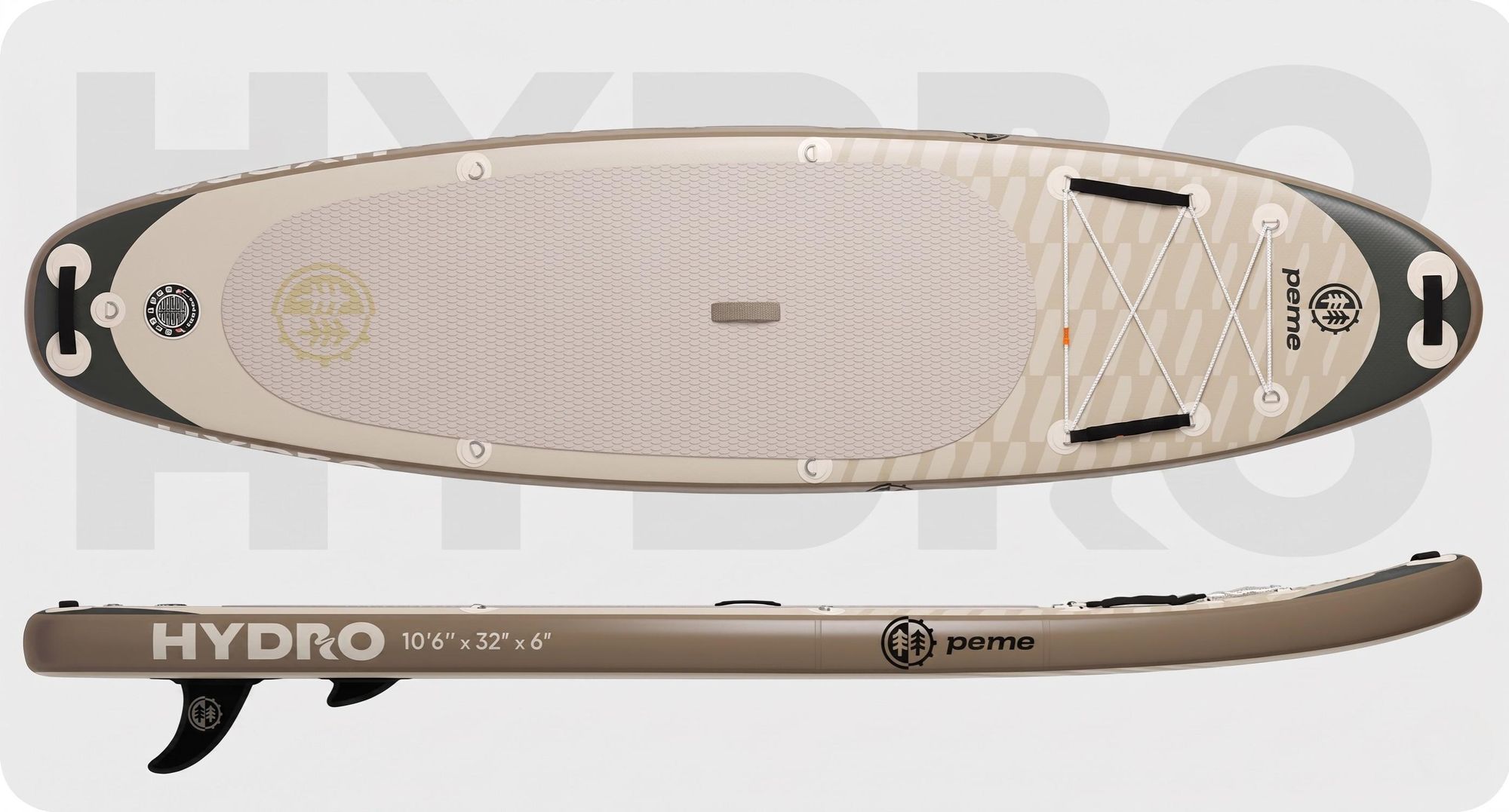 PEME Stand Up Paddle Board - Sand Storm -  350 cm - Dopple Paddel und komplette Zubehöre, SUP, Surfboard aufblasbar- Beige & Schwarz