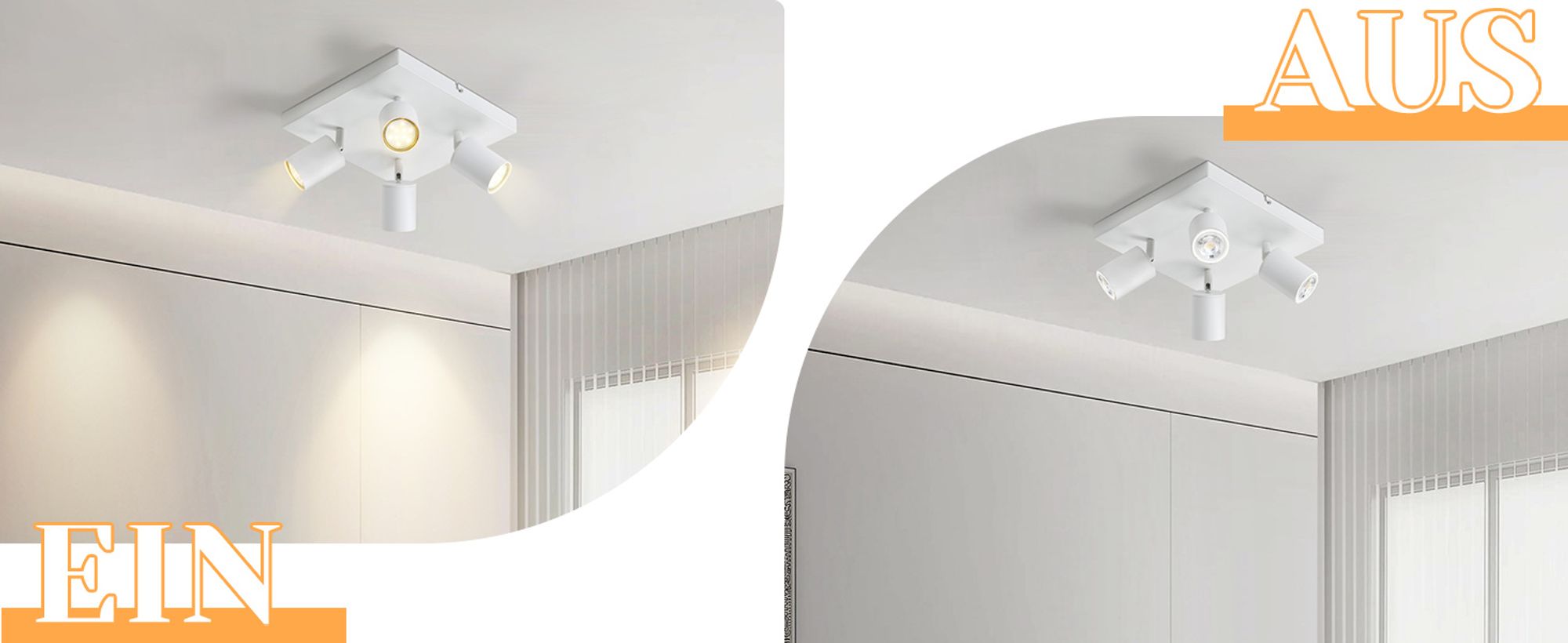 ZMH LED Deckenleuchte Weiß Deckenstrahler: GU10 Deckenlampe 4 Flammig 330°Schwenkbar Deckenspots Industrial Modern für Wohnzimmer Schlafzimmer Küche Flur