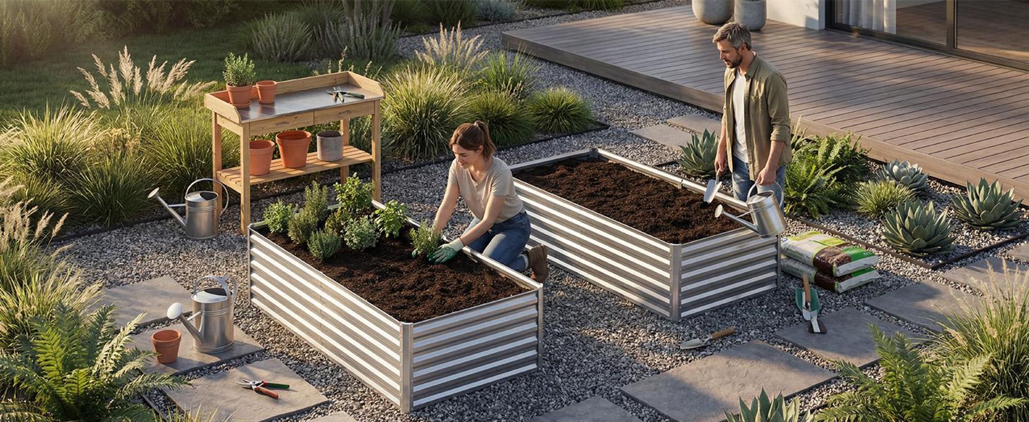 2er-Set Hochbeet 178*89*54cm,  Metall Gartenbeet, Pflanzkasten verzinkt stabil & wetterfest, Silber