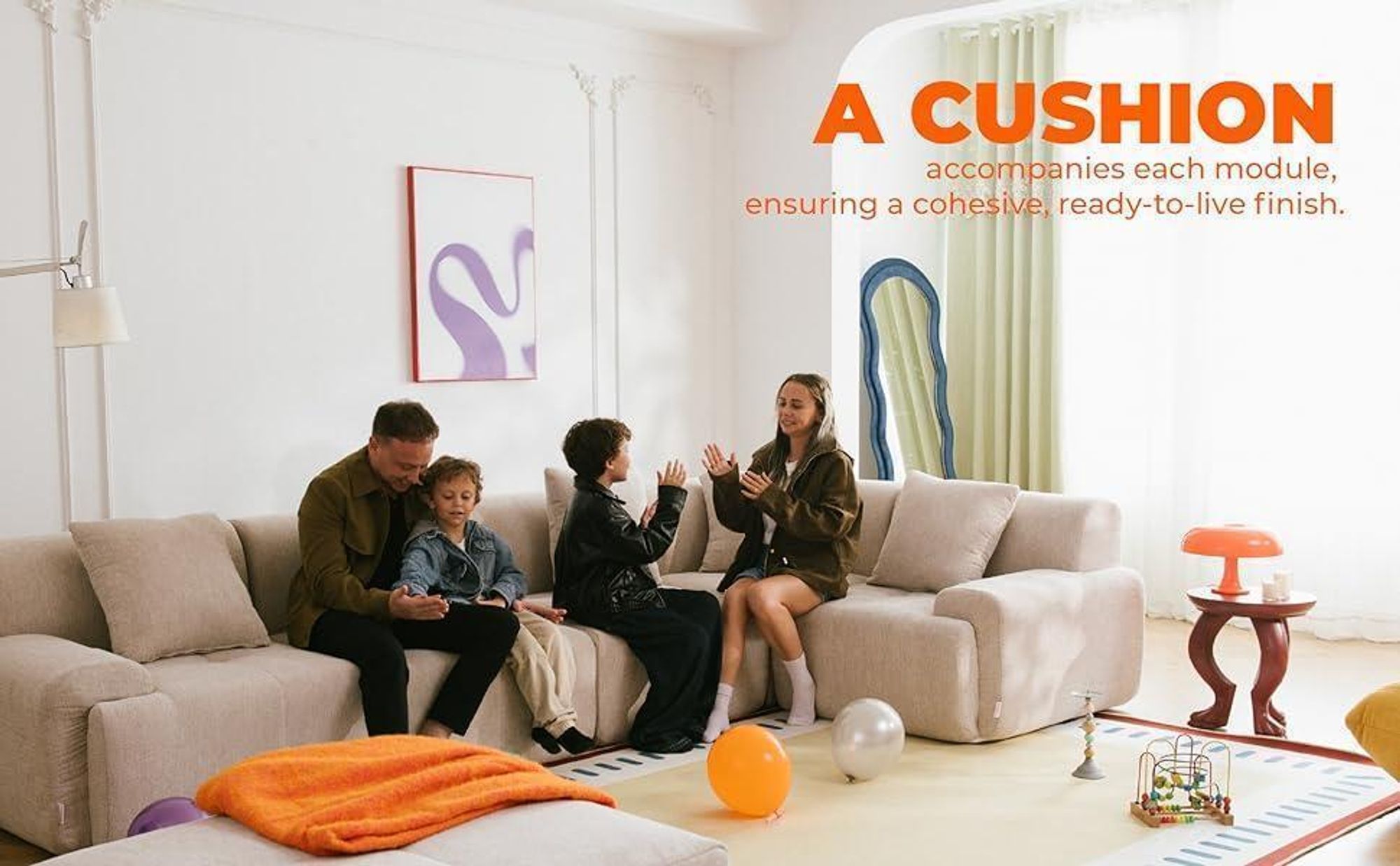 Canapé d'angle modulaire MILYSOFA SOFAMOUS, 4 places, avec méridienne, revêtement en tissu velours beige sable