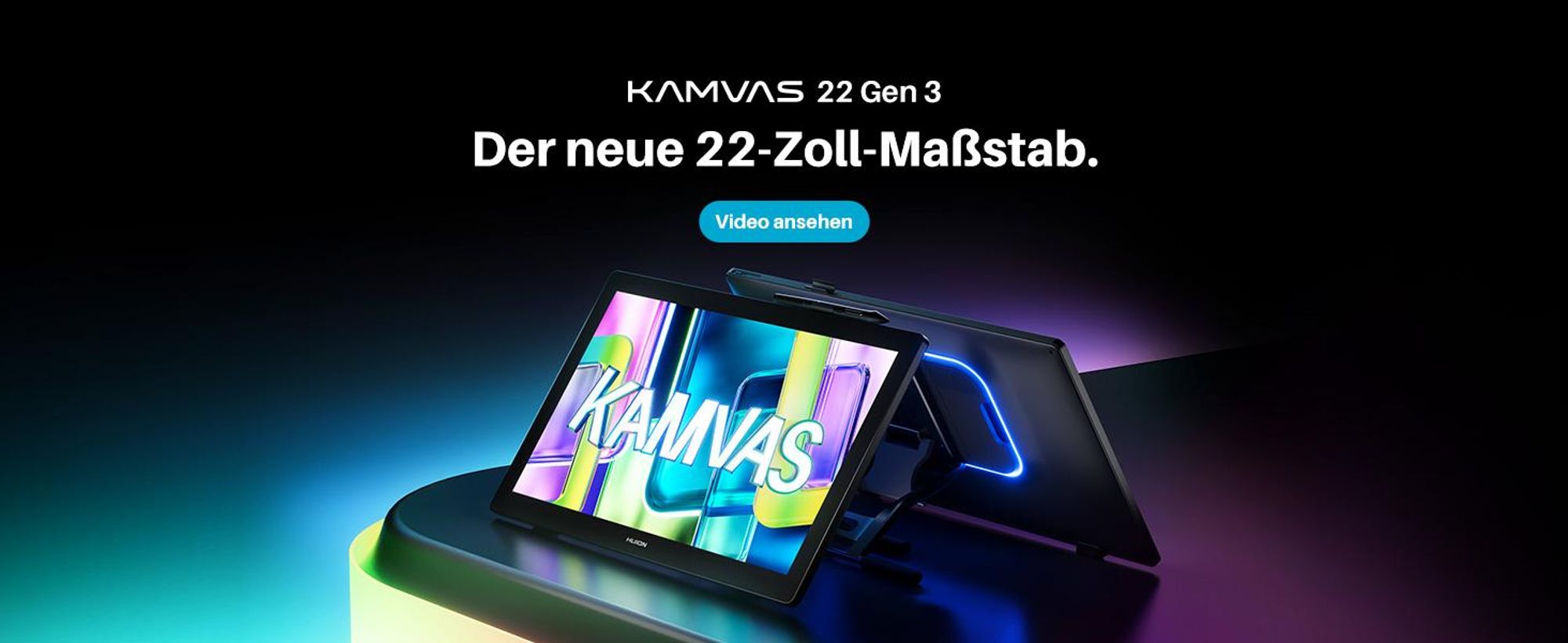 Huion Kamvas 22 (Gen 3) 2,5K 90Hz QHD Grafiktablett mit Display, 16.384 Stiftdruck PenTech 4.0 Stylus, 99% sRGB & ΔE<1,5 für Illustration