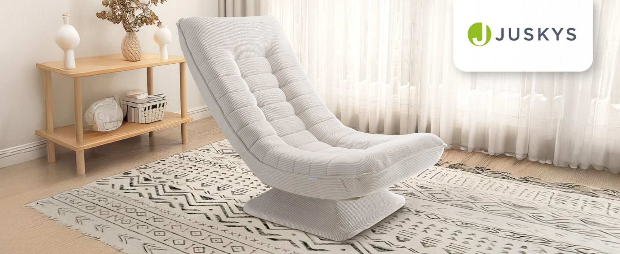 Juskys Relaxsessel Korsika - Cord-Bezug, ergonomisch, 5-lagiges Polster, 360° drehbar - Beige