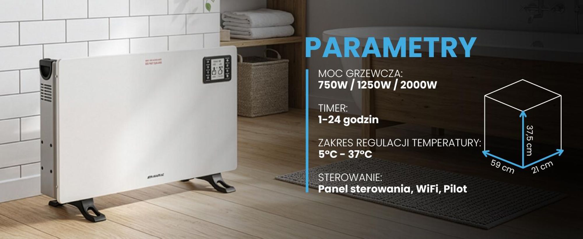Grzejnik konwektorowy zdalnie sterowany z 3 mocami grzania