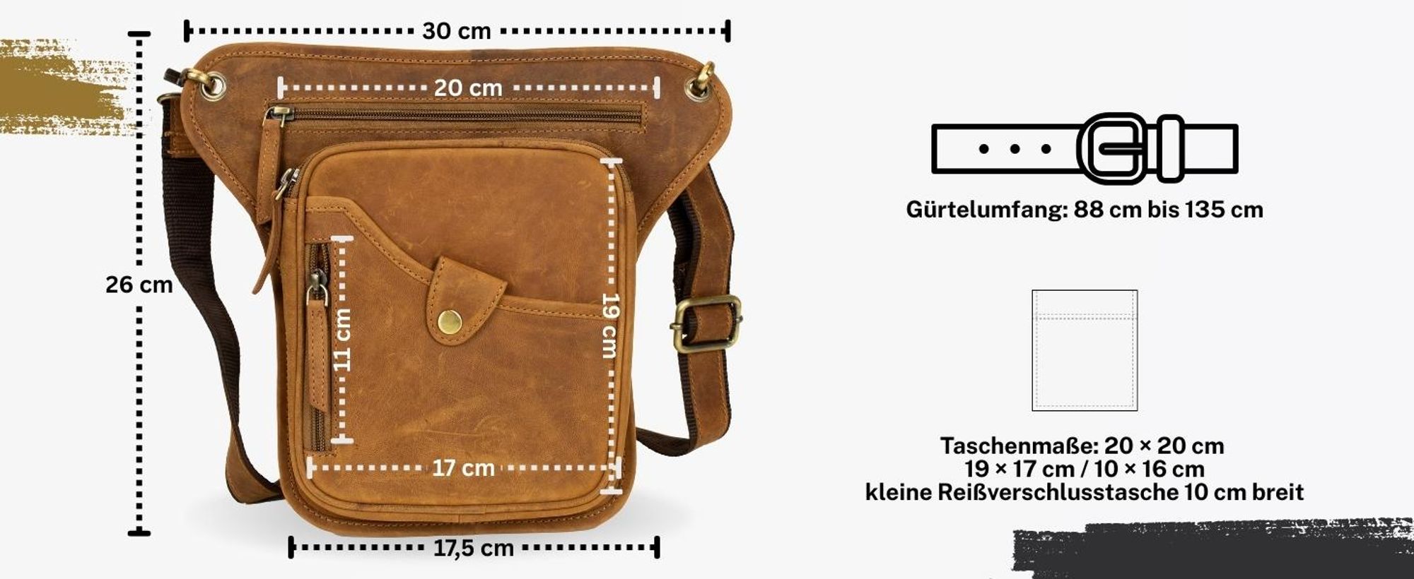 Motorrad Biker Beintasche Hüft-, Gürteltasche Leder Bauchtasche Motorrad(Braun)