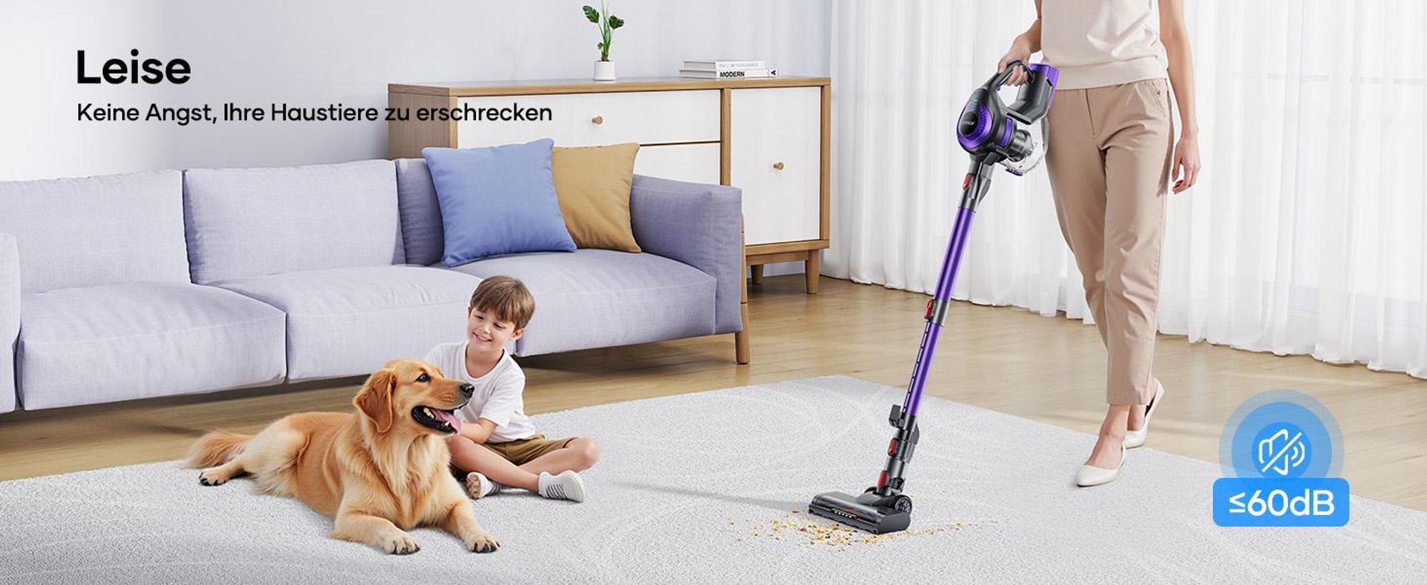 Laresar V10 Lite Akku Staubsauger, 38.000pa Staubsauger, Bis zu 45 Min Laufzeit,Anti-Tangle Roller Die V-förmige Bürste