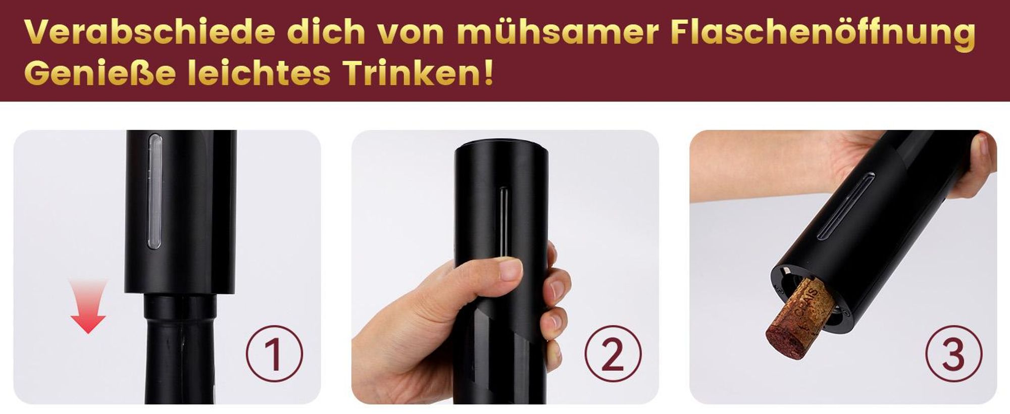 Elektrischer Weinöffner Set (6-in-1), Automatischer Korkenzieher mit Ladestation, Kapselschneider, Ausgießer & Vakuumverschluss