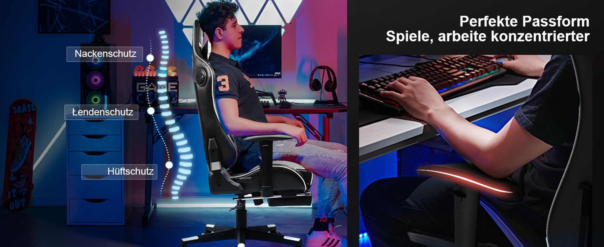 GTPLAYER Gaming Stuhl mit Lautsprecher Bürostuhl Schreibtischstuhl Serie Musik Audio Gamer Stuhl Drehstuhl Ergonomisches PC Stuhl Multi-Funktion weiß