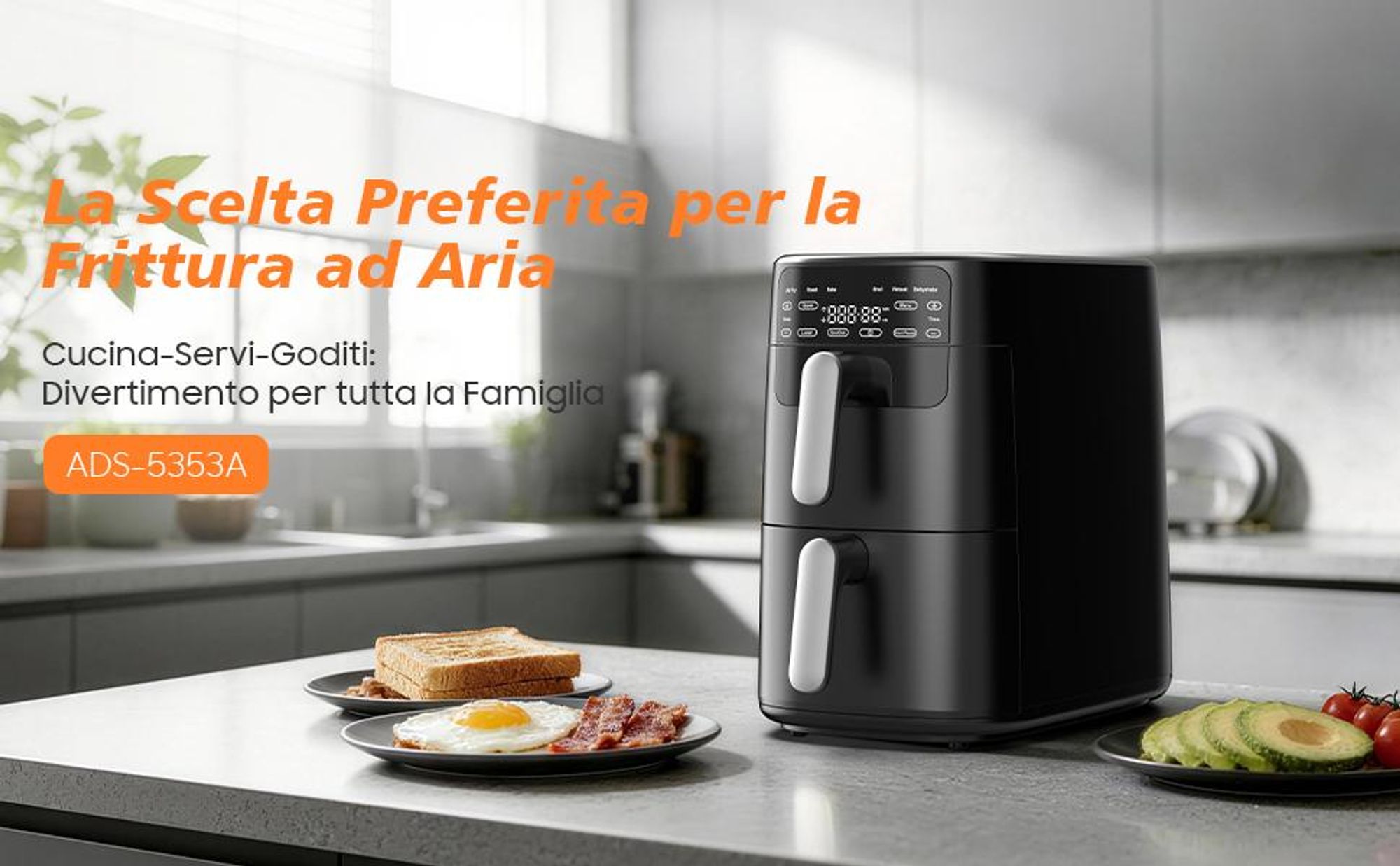 XXL 10L Friggitrice ad Aria Doppio Cestello 2700W, Circolazione 360°, Design Salvaspazio, 6 Programmi, Cottura Croccante con Poco Olio
