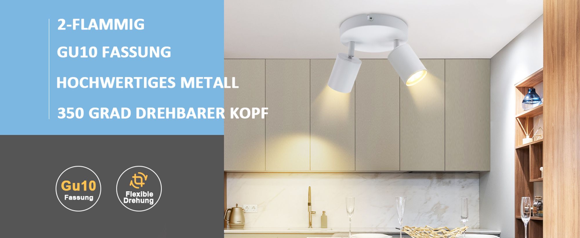 ZMH LED Deckenleuchte 2 Flammig Deckenlampe Spots GU10 330°Schwenkbar Deckenspots Weiss Modern Flurlampe Wandstrahler rund Ohne Leuchtmittel