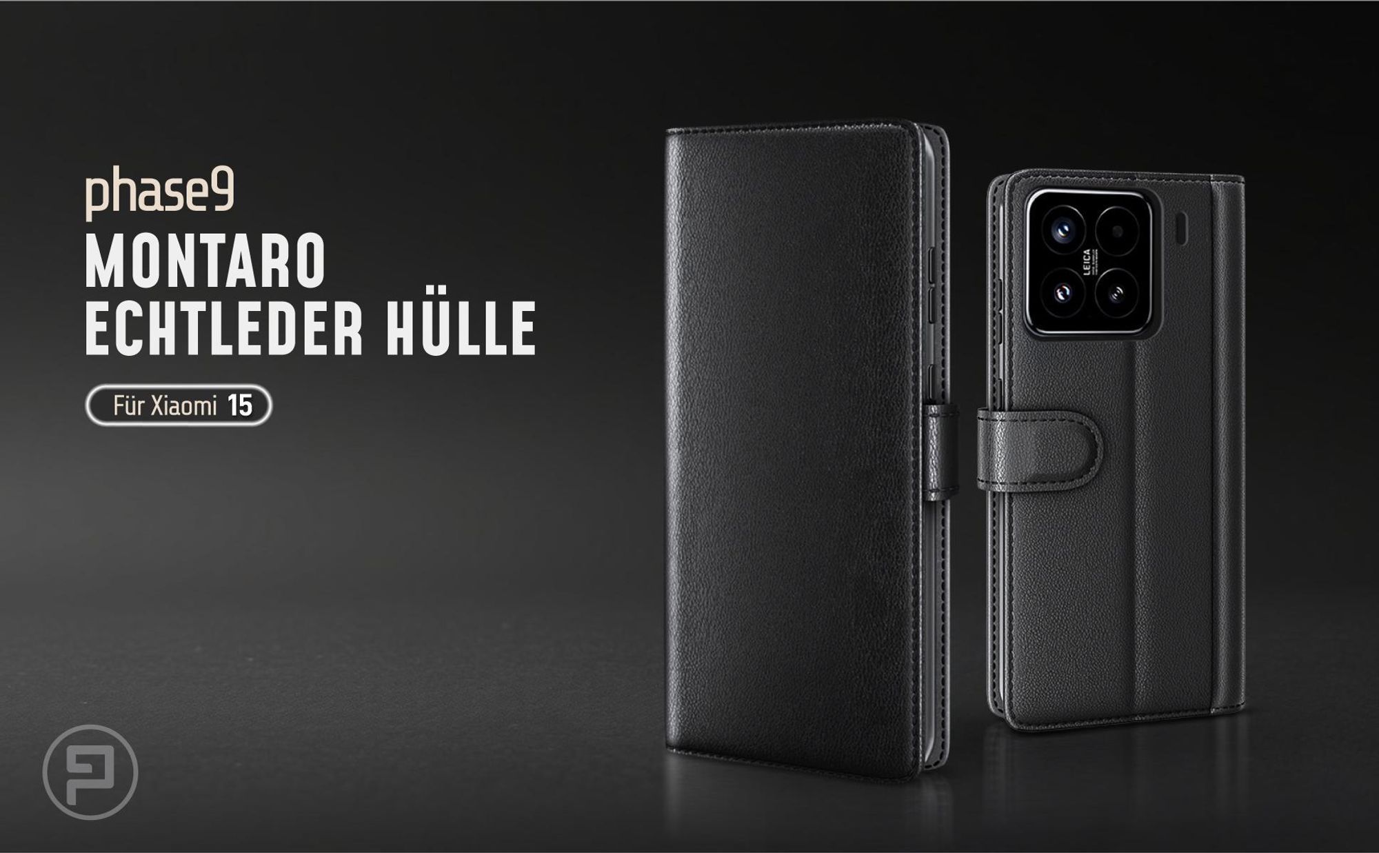 Schwarze Lederhülle für Xiaomi 15 mit Magnetschließe