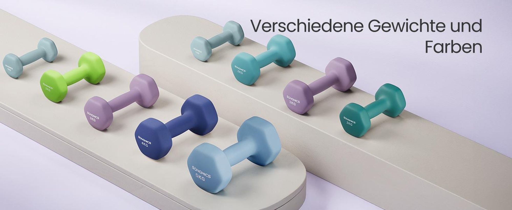 SONGMICS Kurzhantel Set, Hexagon, mit Hantelständer, 2 x 1 kg, 2 x 3 kg, 2 x 5 kg, mattes Finish, Neopren-Beschichtung, Krafttraining, zu Hause