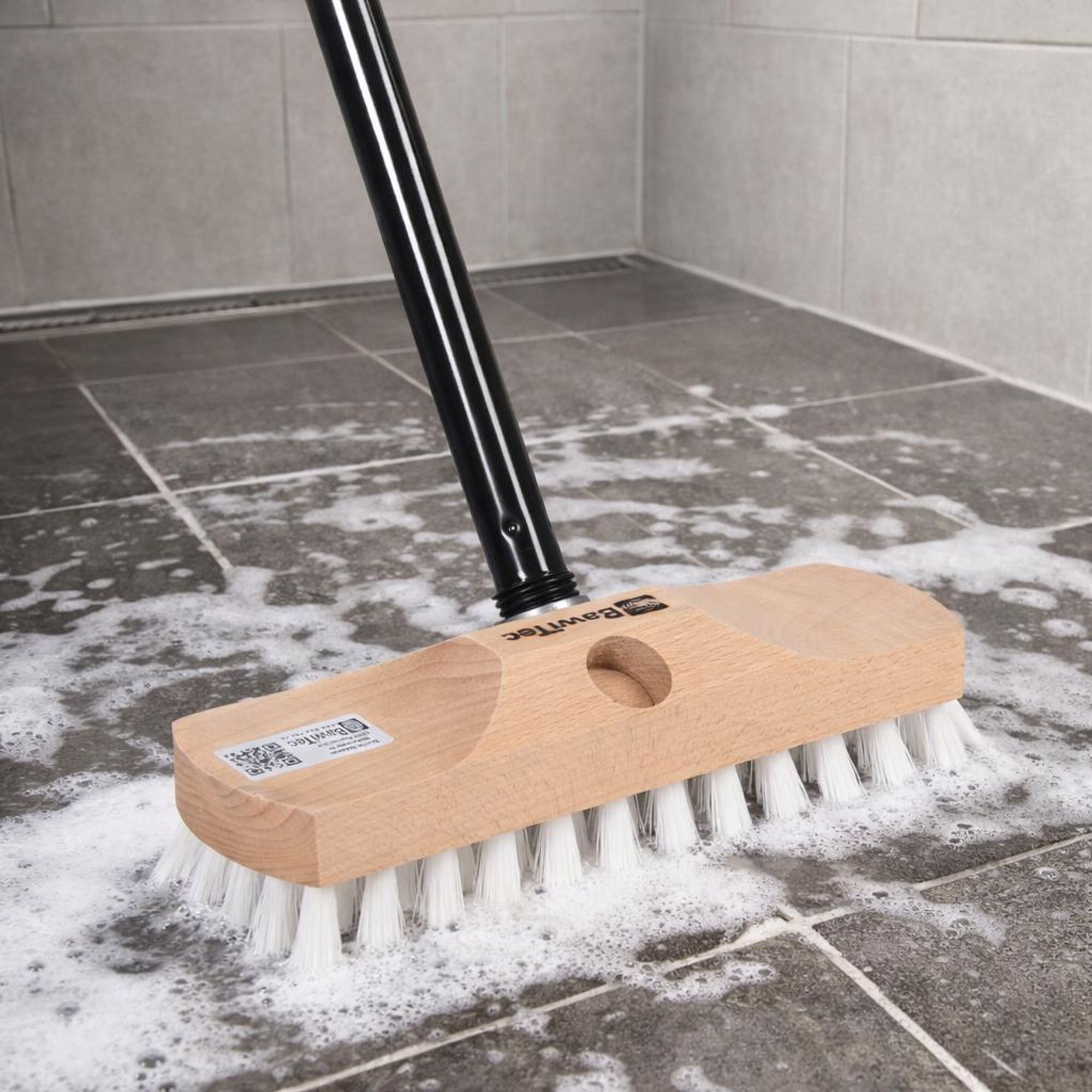 BawiTec Schrubber 22cm Breit mit Teleskopstiel ausziehbar Schrubberbürste ppn-weiß Scheuerbürste Haushaltsschrubber mit Stiel