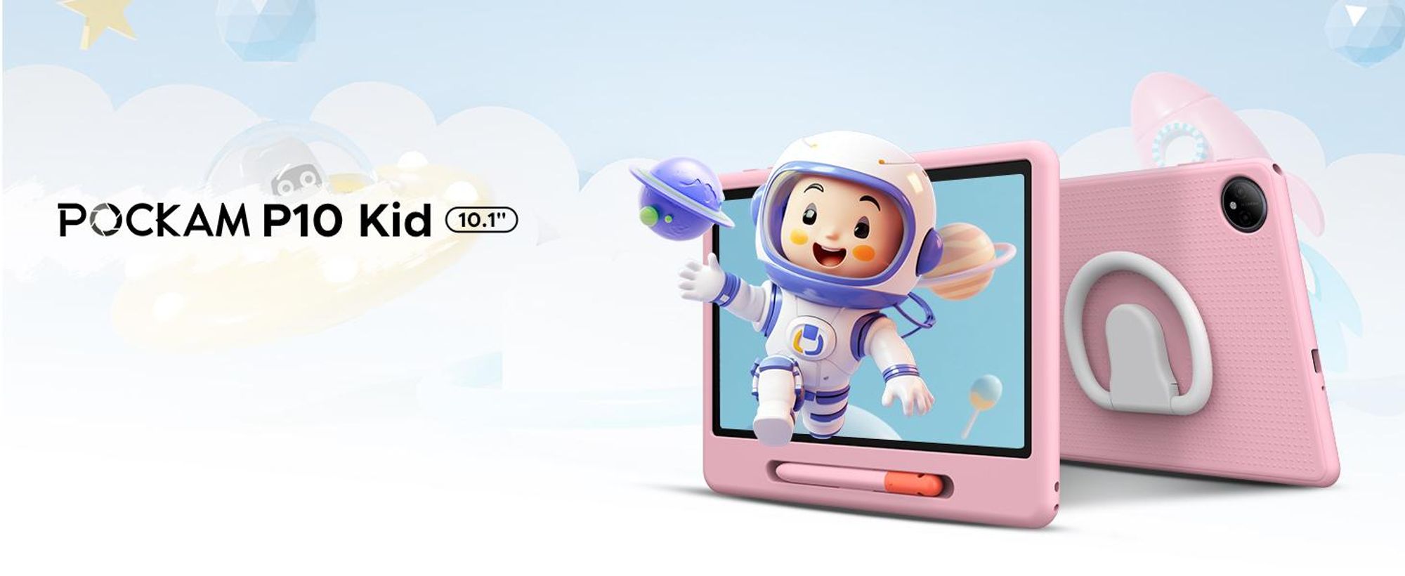POCKAM P10 kinder tablet, 10,1 inch, met Gemini AI, Android 16, 32 (6+26) GB RAM + 64 GB ROM/TF 2TB, 7000mAh, WiFi tablet voor kinderen, met kindvriendelijke hoes en stylus