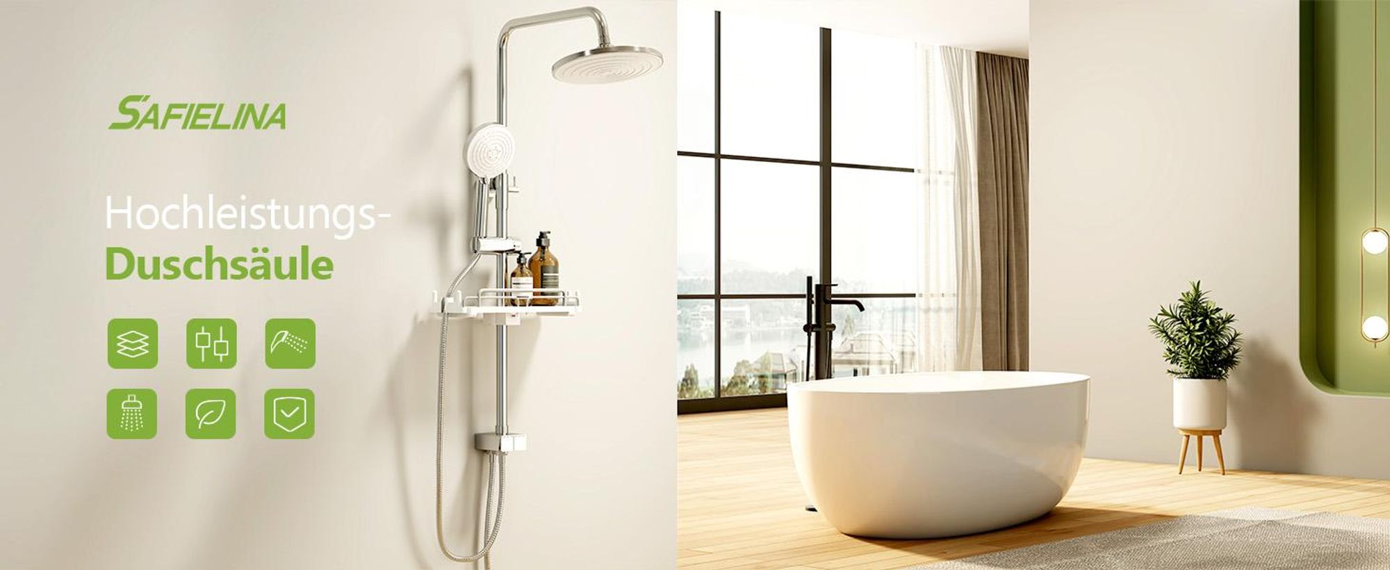 S’AFIELINA Duschsäule ohne Armaturen Duschsystem mit 3 Strahlarten Handbrause und Kopfbrause Versenkbares Regal Höhenverstellbar