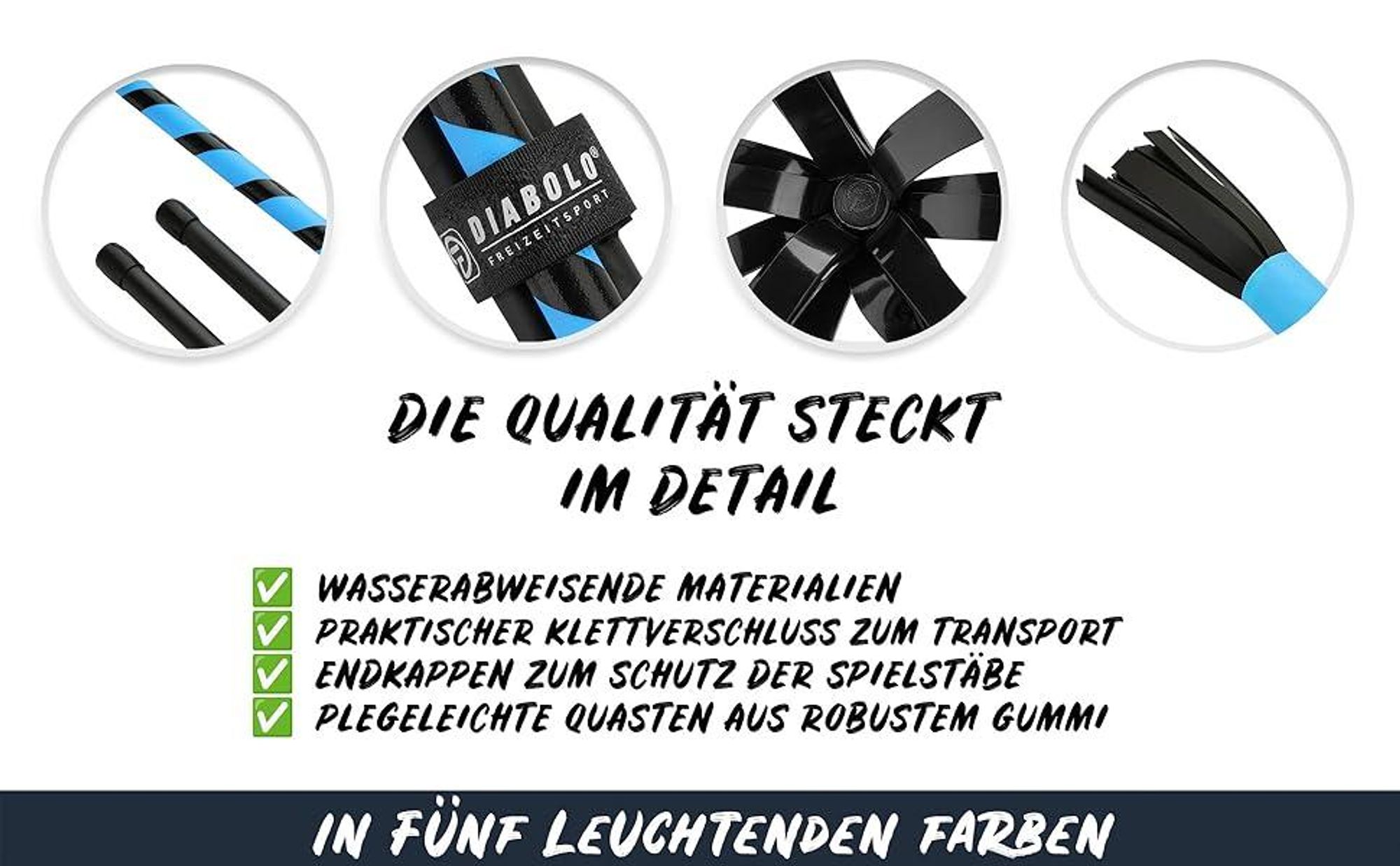 Diabolo Leisure Sport Flowerstick – Flowerstick Basic UV Blau mit Fiberglas Handstöcken | Robuster Flowerstick für Anfänger und Fortgeschrittene