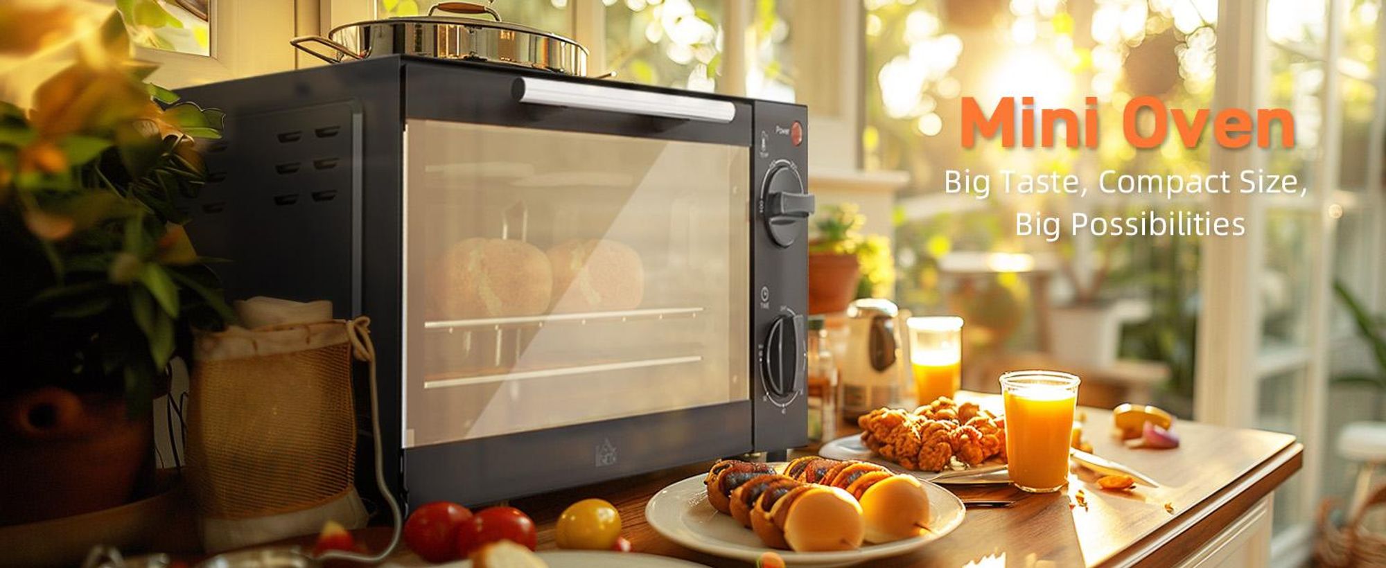 HOMCOM Mini piekarnik 9 l z blachą do pieczenia i rusztem do grillowania, 100–230 °C