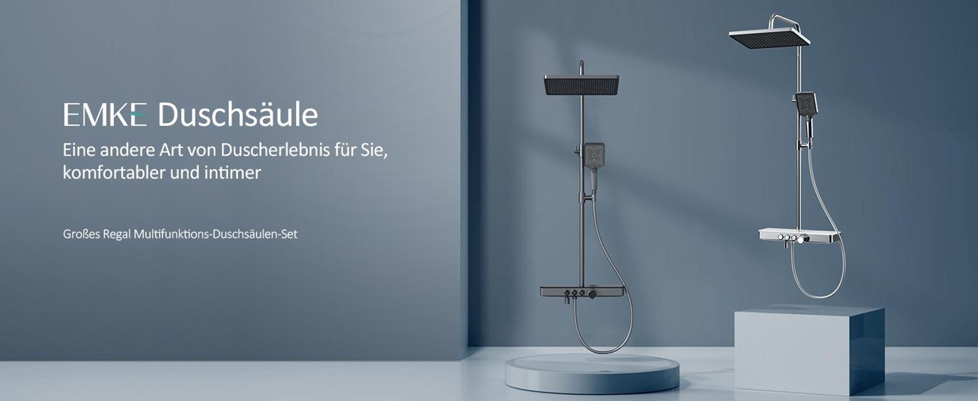EMKE Duschsystem mit Thermostat 1146x450x480mm Glasablage Handbrause mit 3 Strahlarten Regendusche, Bad- & Duscharmaturen, KTW, Anthrazit Matt F10