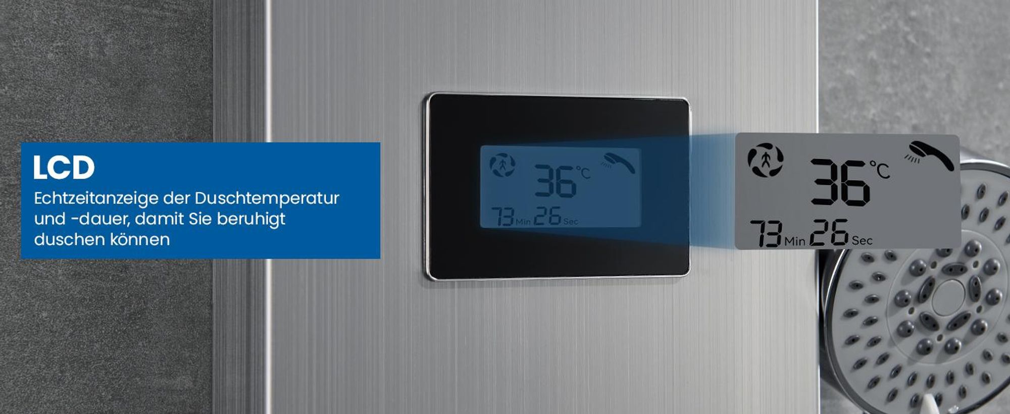 Auralum LED Duschpaneel Regendusche ohne Armatur, Edelstahl Duschset mit Handbrause und Wassertemperatur-Display