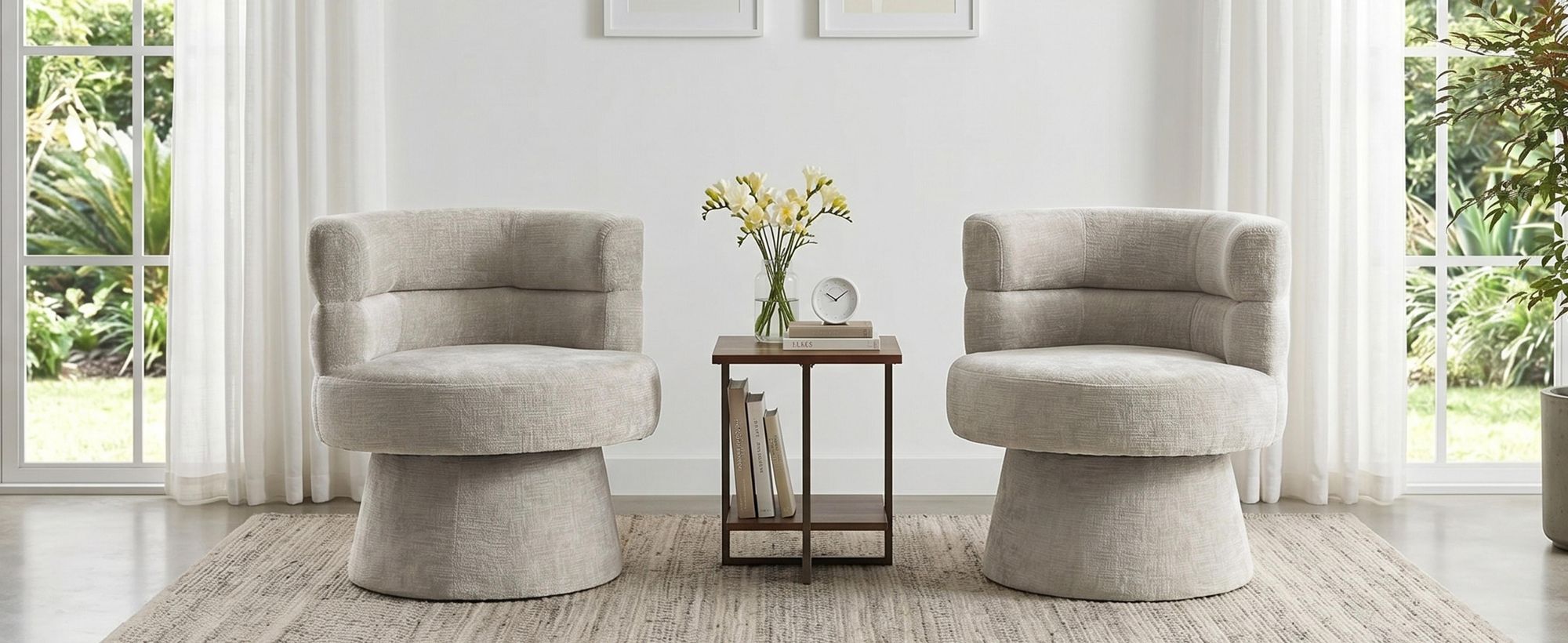 Duhome Drehsessel Modern Loungesessel aus Chenille Polstersessel 360° Drehbar Cocktailsessel für Wohnzimmer Schlafzimmer Salon, Beige