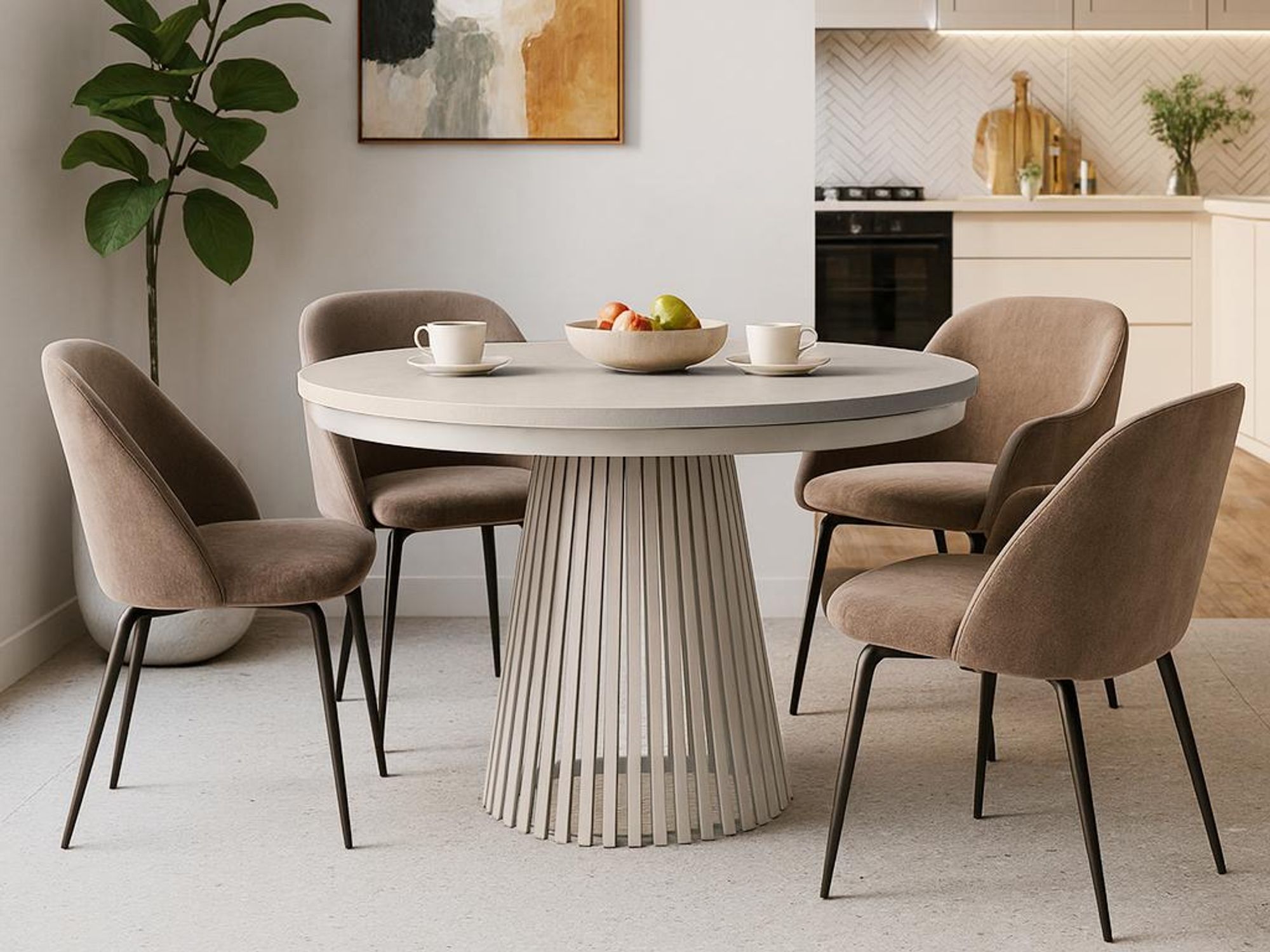 BEAUTYSOFA | Runder Ausziehbarer Tisch LUMI Ø 120–200 cm, Tisch für Esszimmer, Loft-Stil, Skandinavische, Kaschmir/Kaschmir