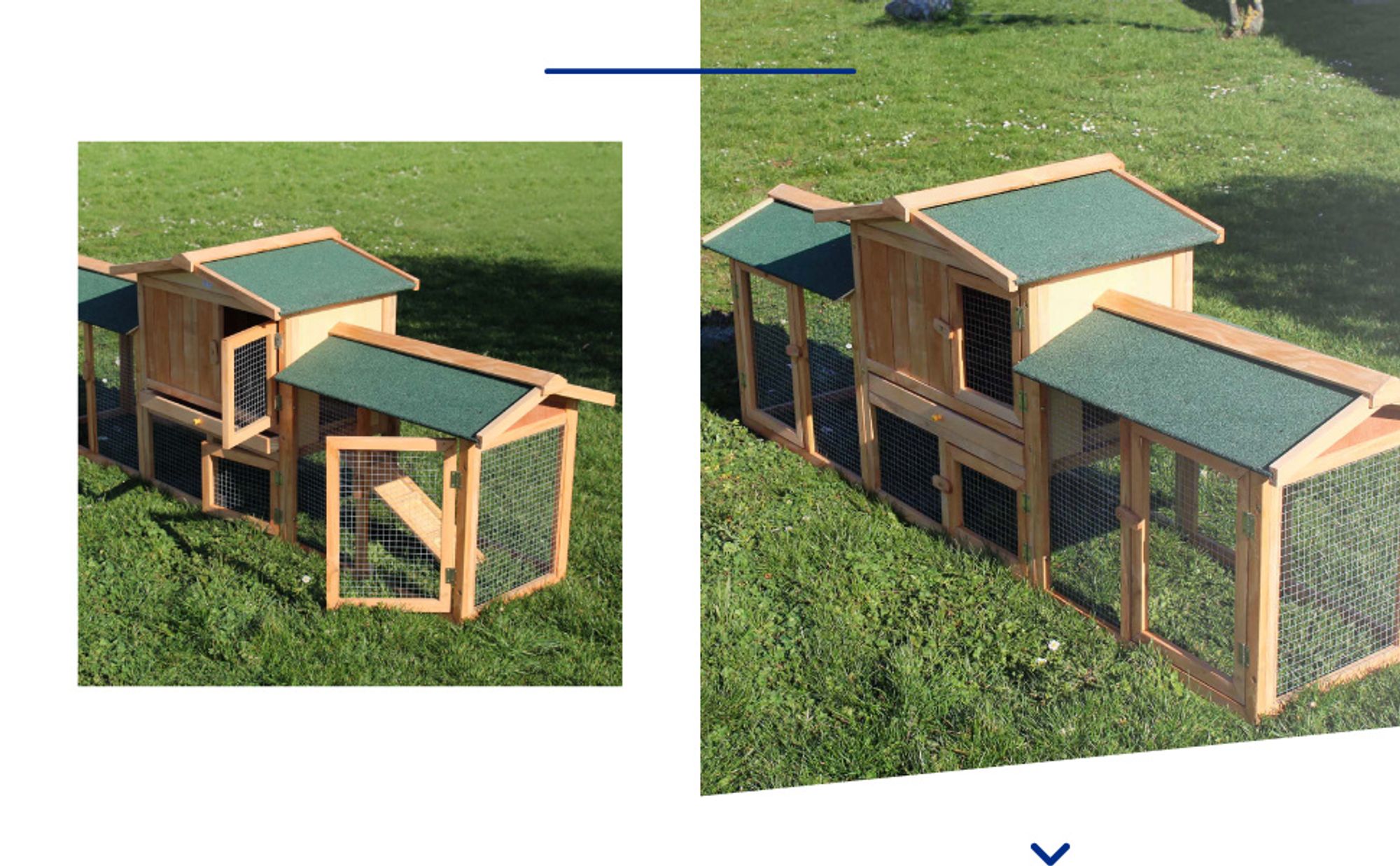 Wiltec XXL Hasenstall 2110 x 530 x 835 mm mit Freilaufgehege und erhöhtem Unterschlupf aus Kiefernholz, Kaninchenkäfig mit 2 Etagen, Kleintierstall