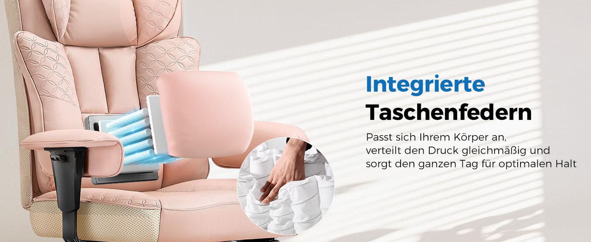 GTPLAYER Gaming Stuhl, Ergonomischer Bürostuhl mit Fußstütze, 150° Verstellbare Rückenlehne & Armlehnen, Computerstuhl Chefsessel, 180KG, ROSA