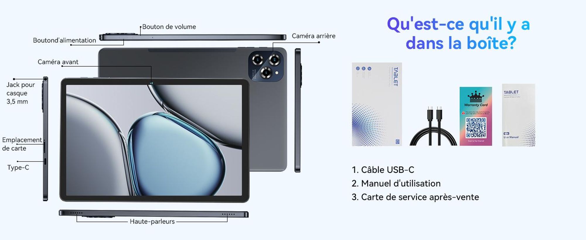 TABWEE W90 Tablet 11 pouces Android 15 ,24GB RAM Espace de stockage 256GB(2TB TF),Grand écran Widevide L1,Octa-core T615, 8000mAh,5G WiFi,4G LET,18W