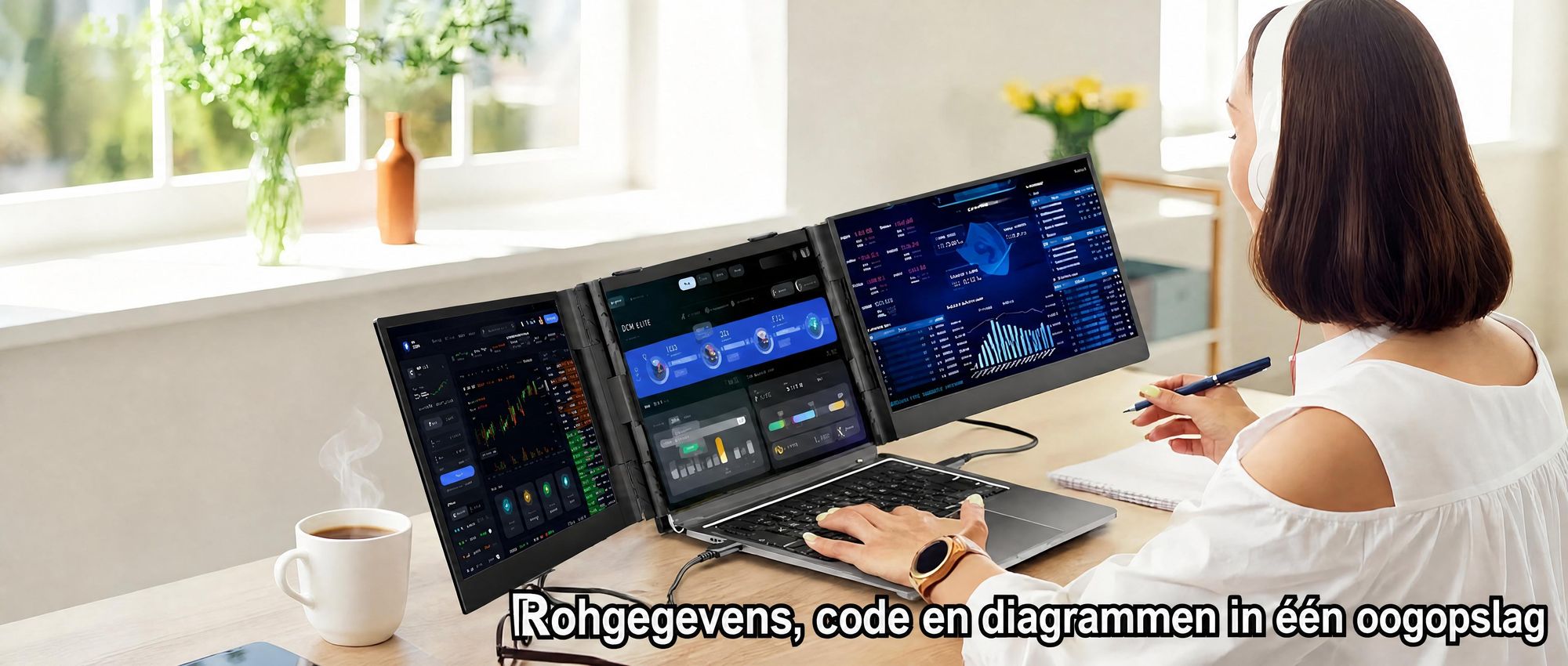 Blackview Draagbaar Scherm DCM6, 14 inch, Dubbel scherm laptopmonitor, ultradun, FHD, geschikt voor laptops van 13,3" tot 17,3", 180° draaibaar, compatibel met Windows/Mac/Android