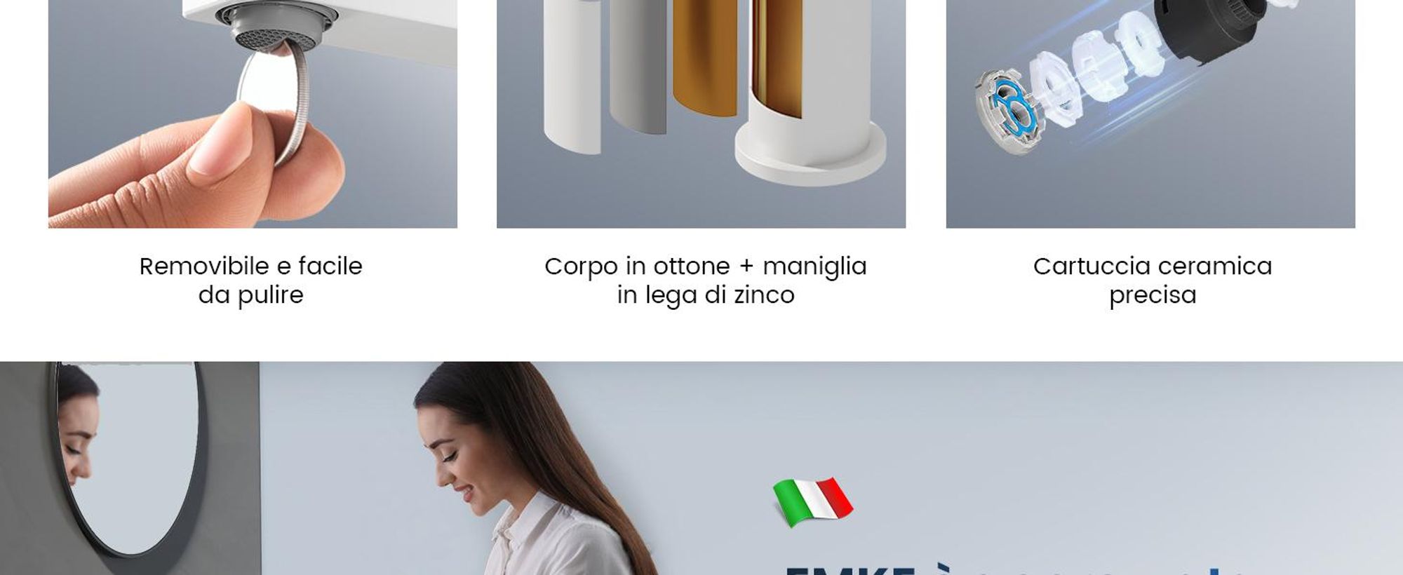EMKE Rubinetto bagno bianco opaco 335x233x46mm, ottone, cartuccia ceramica, miscelatore bagno, miscelatore lavabo, miscelatore lavabo
