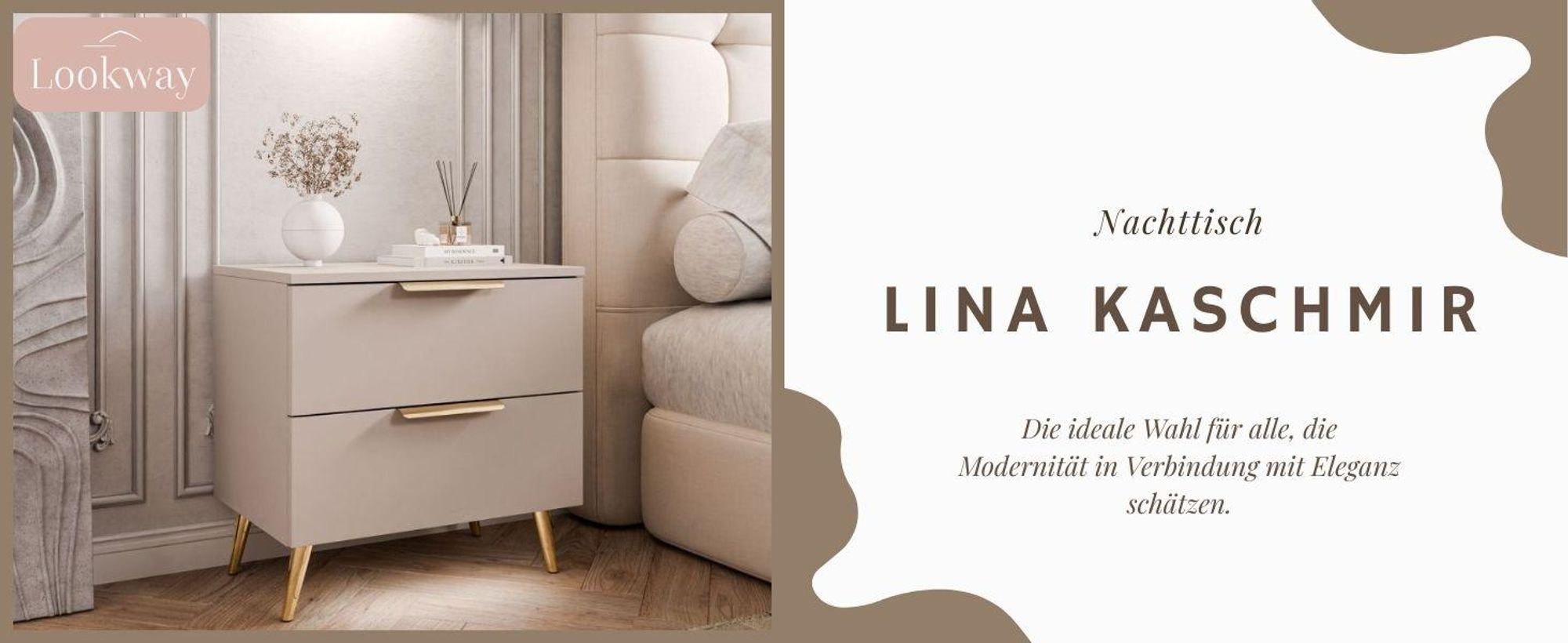Nachttisch LINA KASCHMIR 2S auf schwarzen schrägen Beinen mit LED-Beleuchtung