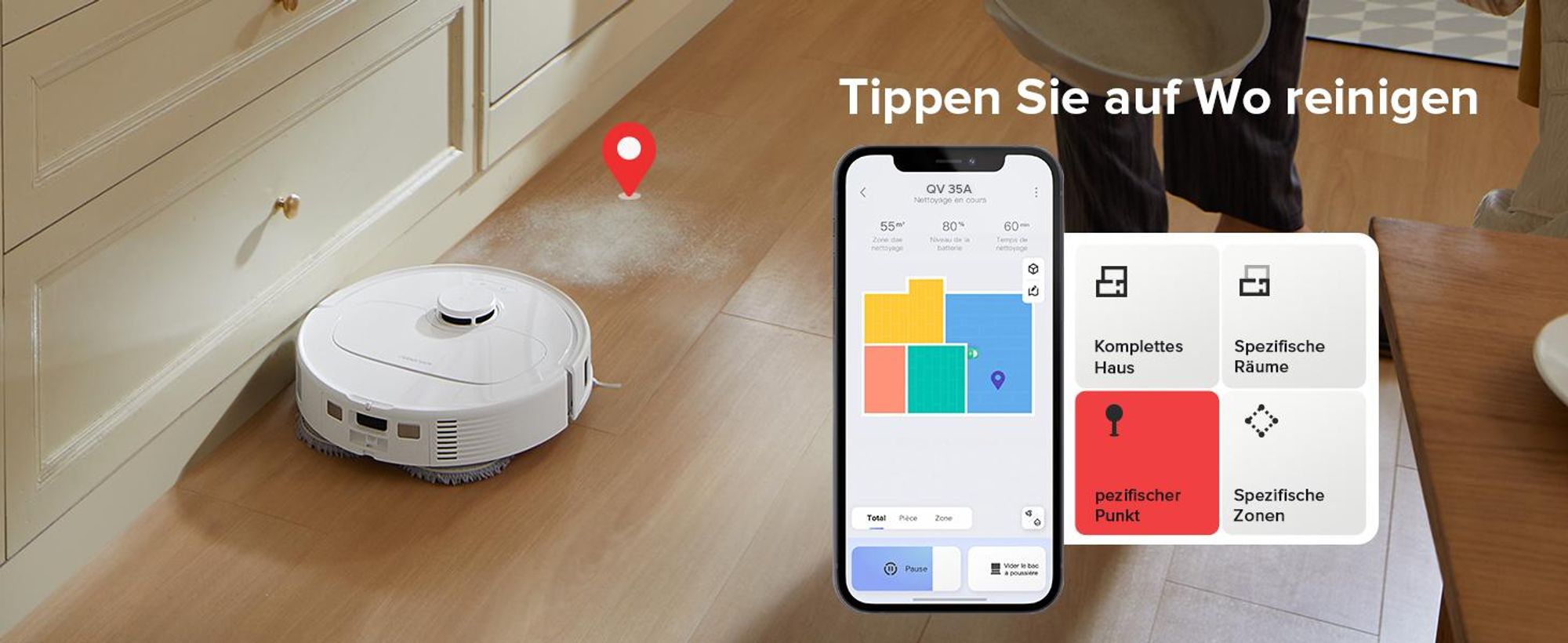 Roborock QV 35A Staubsauger Roboter 8.000pa(Upgrade von Qrevo/Qrevo Plus),Anti-Verfilzungs-Seitenbürste, PreciSense LiDAR, All-in-One Dock, Weiß