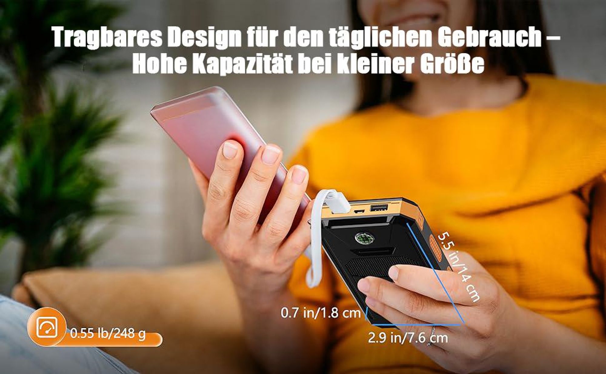 Solar Powerbank, 30000mAh Wasserdichtes Solar Ladegerät USB Externer Akku mit 2 Outputs, Power Bank für Smartphones, Tablets und mehr