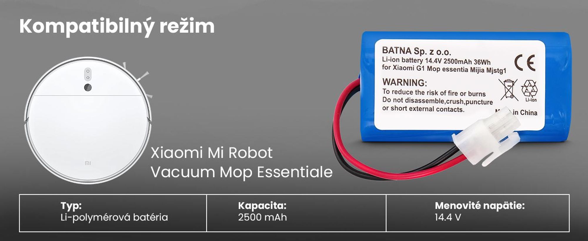 Extralink batéria pre Xiaomi Mi Robot Vacuum Mop Essential 14,4 V 2500 mAh 36 Wh náhradný akumulátor