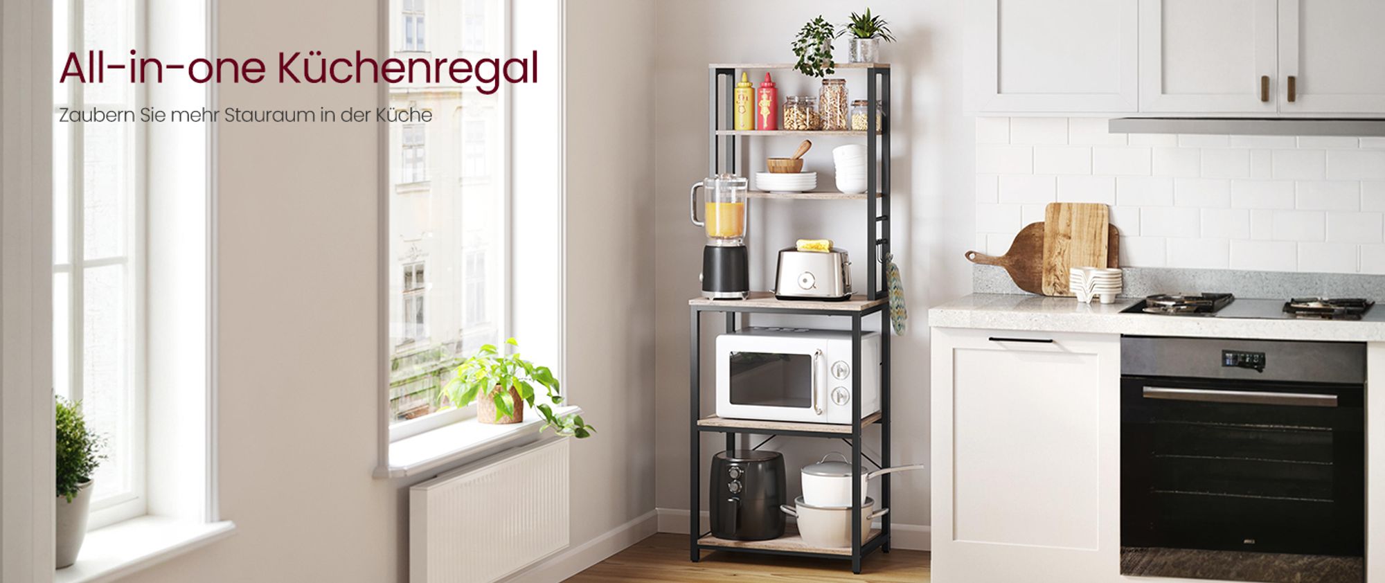 VASAGLE Küchenregal, Standregal, 40 x 60 x 167 cm, greige-schwarz