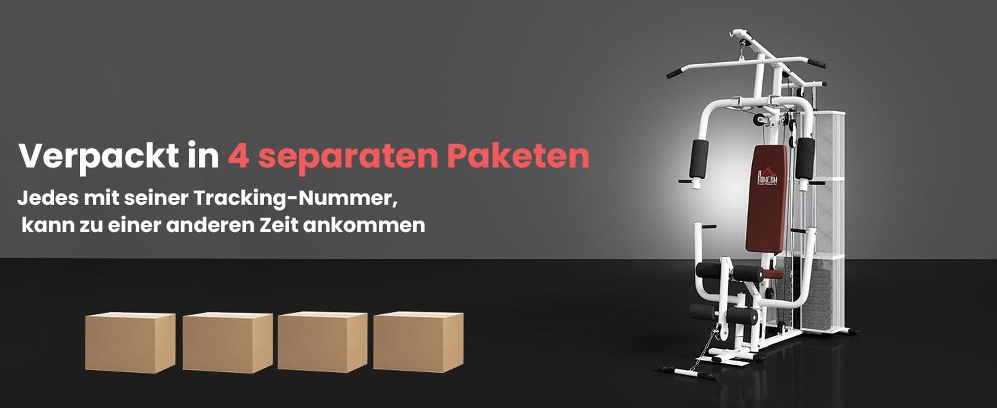 HOMCOM Gym Kraftstation mit Stahlnetz Fitnessstation Multigym Fitnesscenter Fitnessgerät inkl. 45 kg Gewichten Latzug Beincurl Metall Kunstleder