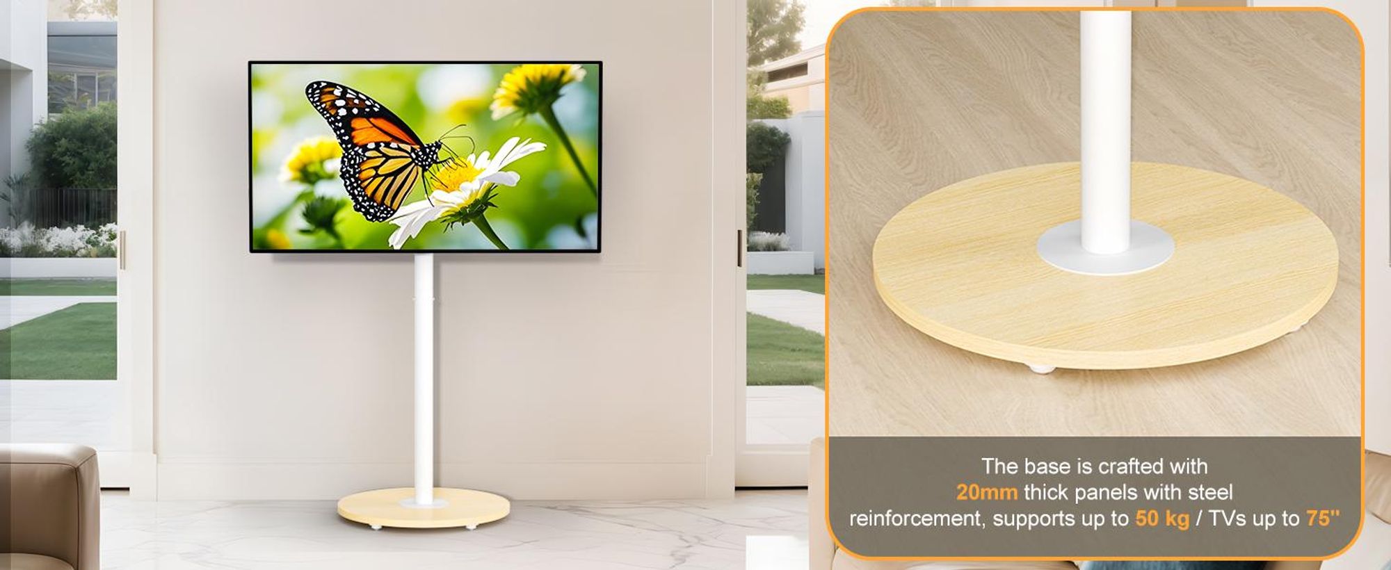 WISFOR TV Standfuss Höhenverstellbar, TV Ständer Rollbar, TV Bodenständer für 40-75 Zoll Fernsehstand, VESA 600x400mm, bis Max 50kg