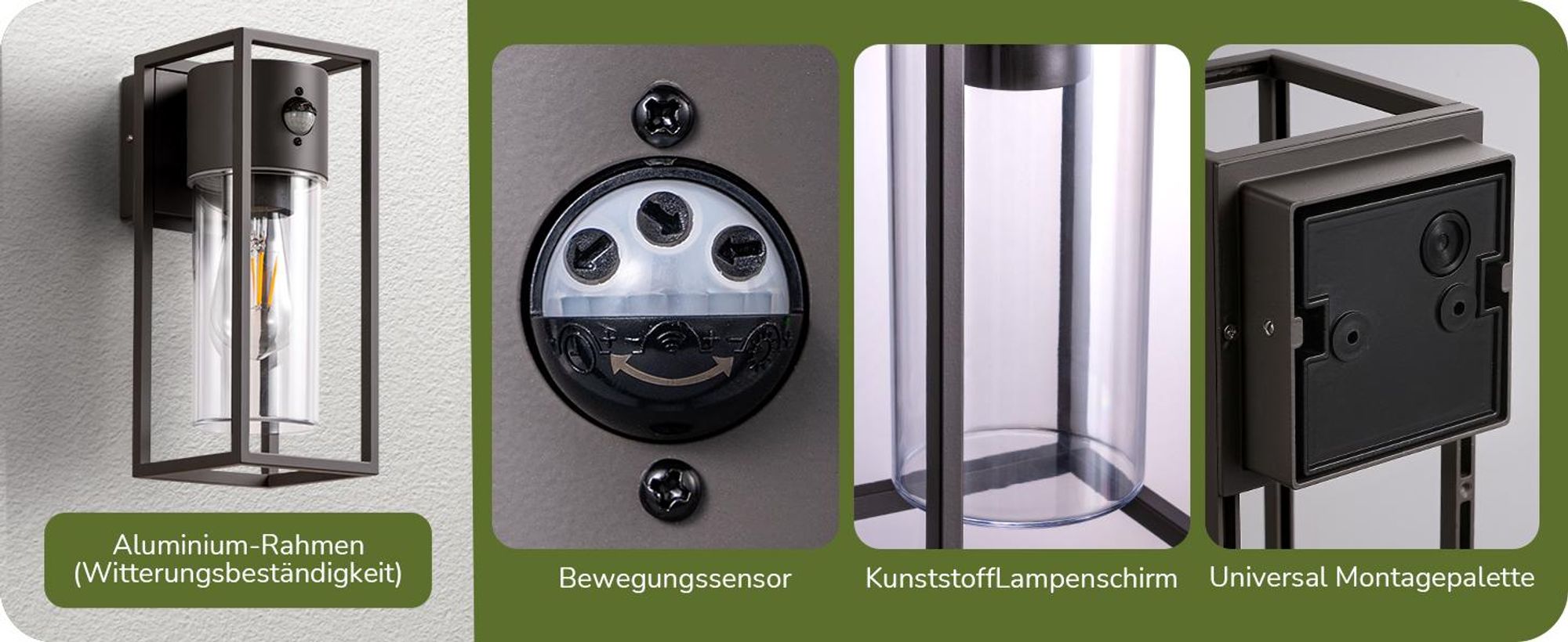EDISHINE Wandlampe Innen/Außen mit Bewegungsmelder, Moderne Wandleuchte E27, Anthrazit