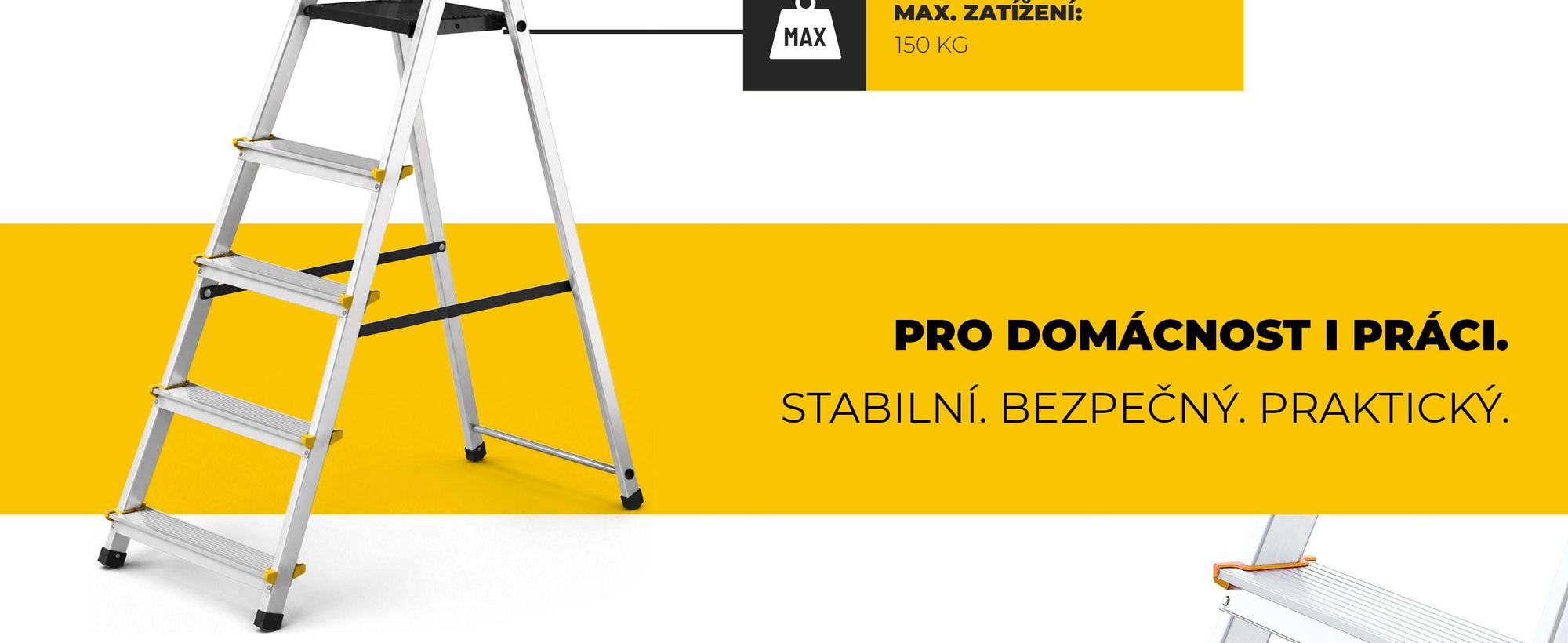 Drabest | Žebřík – víceúčelový žebřík Pro – 5 stupňů – štafle – hliník – stabilní, lehký – s háčky – nosnost 150 kg