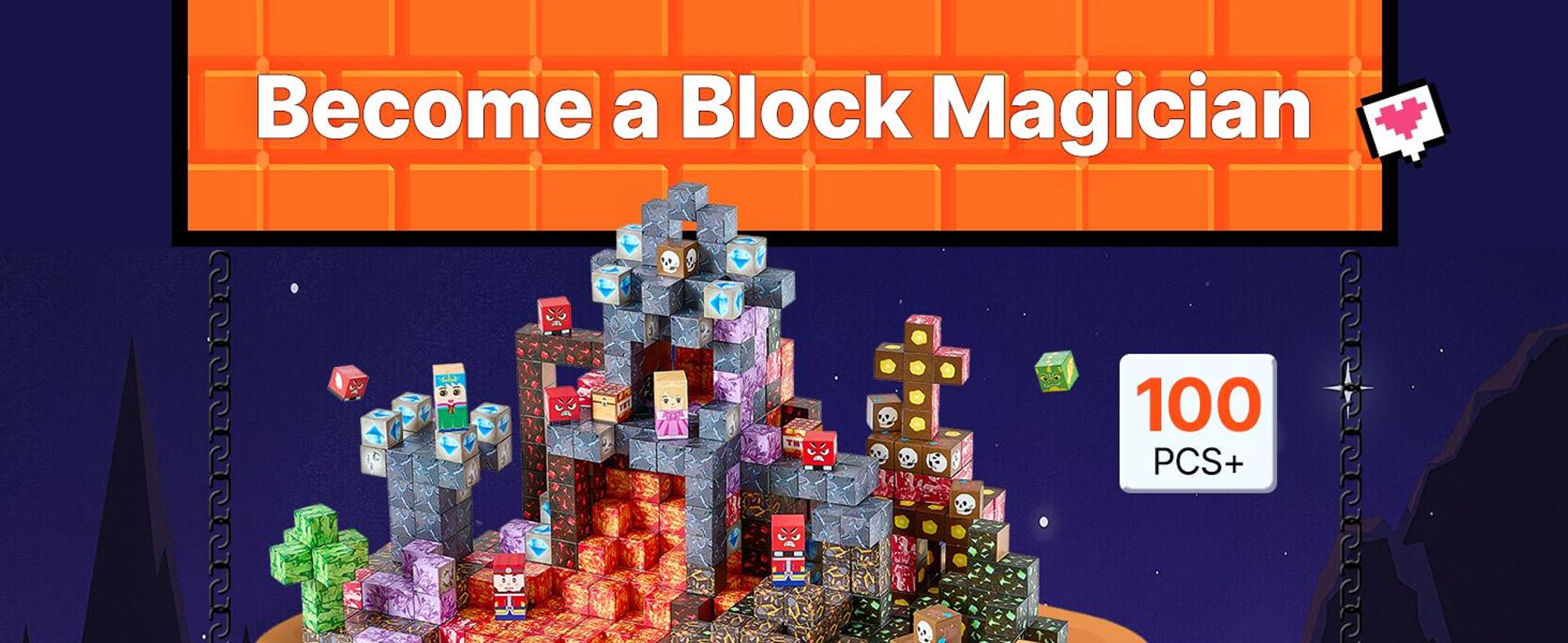 VEVOR Magnetische Bausteine, 100-teiliges Dark Castle-Set, Magnetblöcke, STEM Montessori-Spielzeug als Weihnachts- & Geburtstagsgeschenk, Konstruktions-Stapelspielzeug, ab 3 Jahren