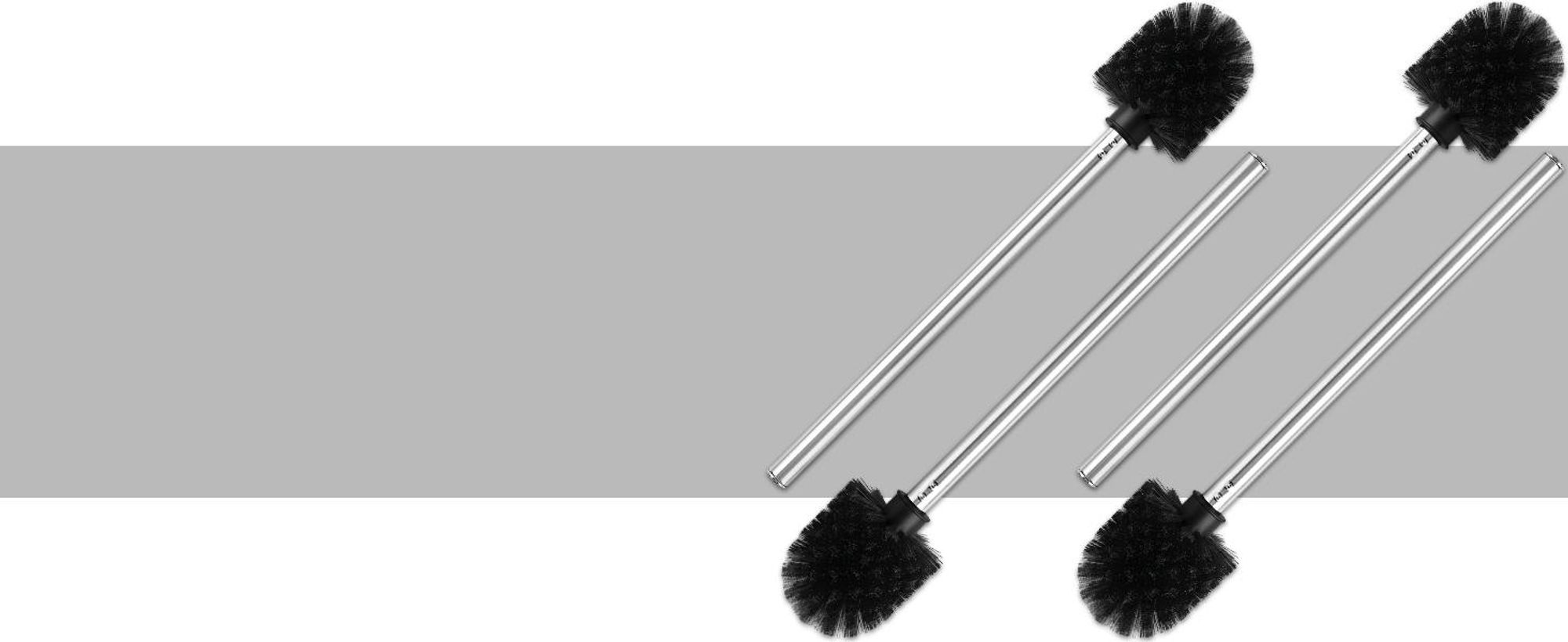 KRUMAD WC Bürsten Set 4 Stück, Toilettenbürste mit PP Borsten und Metallgriff, Klobürste mit austauschbaren Aufsätzen, schwarz für Badezimmer