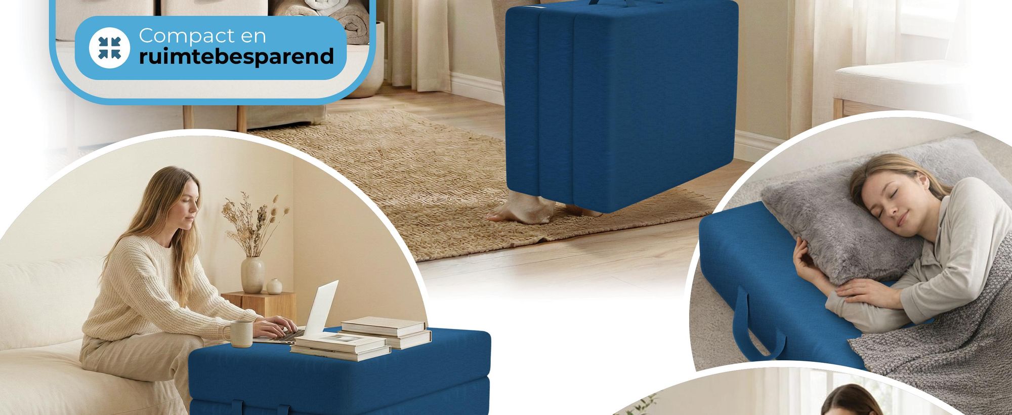 ELONEO Opklapbare matrassen, gastenmatrassen, 3-delige opvouwbare matrassen, extra dik schuim (15 cm), geschikt voor mensen met rugproblemen, opklapbaar, opvouwbare matras (blauw)