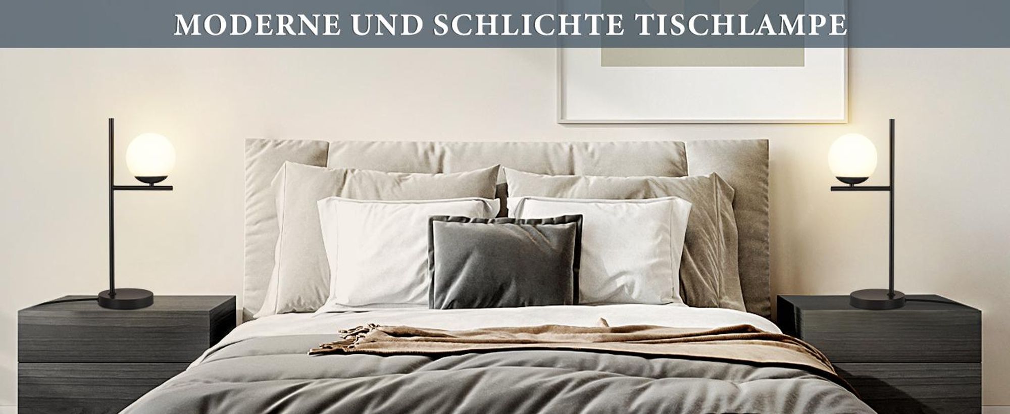 ZMH Nachttischlampe Schwarz Modern Tischlampe 1 Flammig Metall Tischleuchte mit Schalter aus Weiß Glas E27 Fassung für Wohnzimmer Schlafzimmer Kinderzimmer