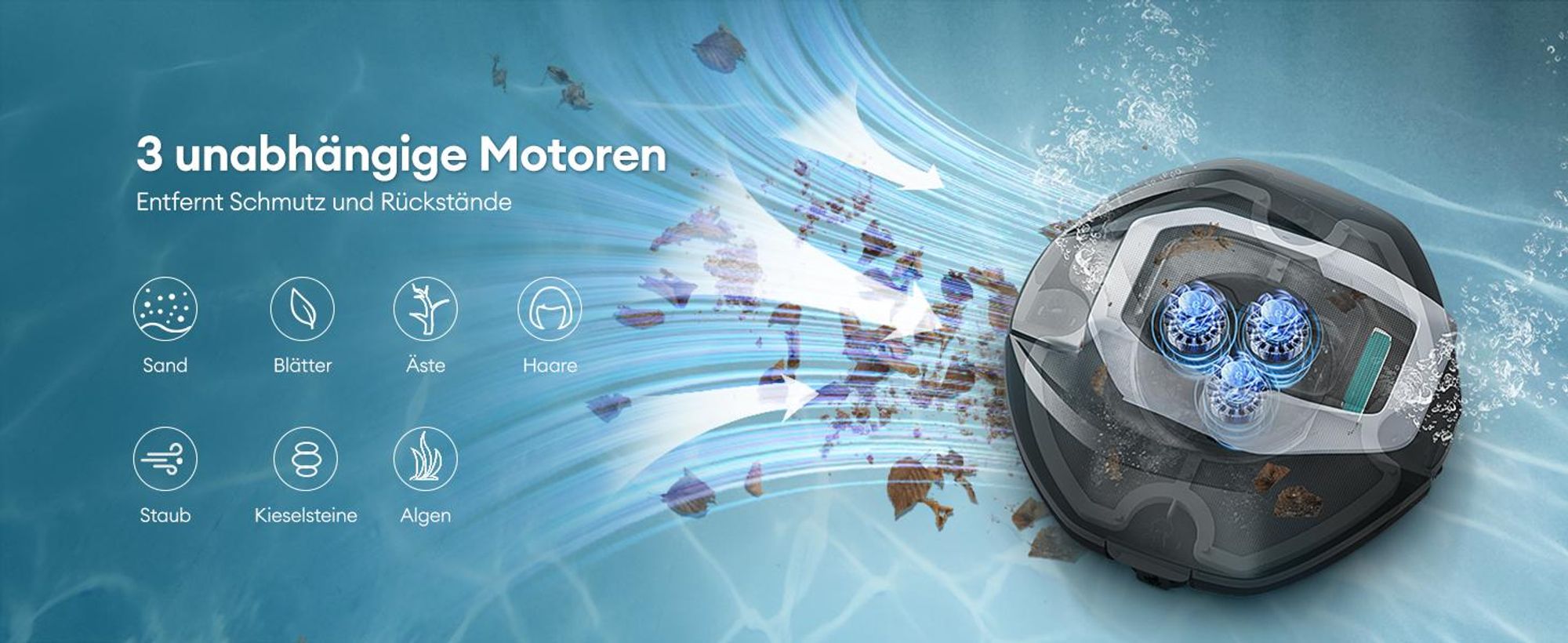 Bazénový robot Ultenic Pooleco, 5200 mAh, 90 minút, 3 bezkefové motory, automatické čistenie, 2,5 l nádrž, automatické zaparkovanie, s diaľkovým ovládaním a aplikáciou