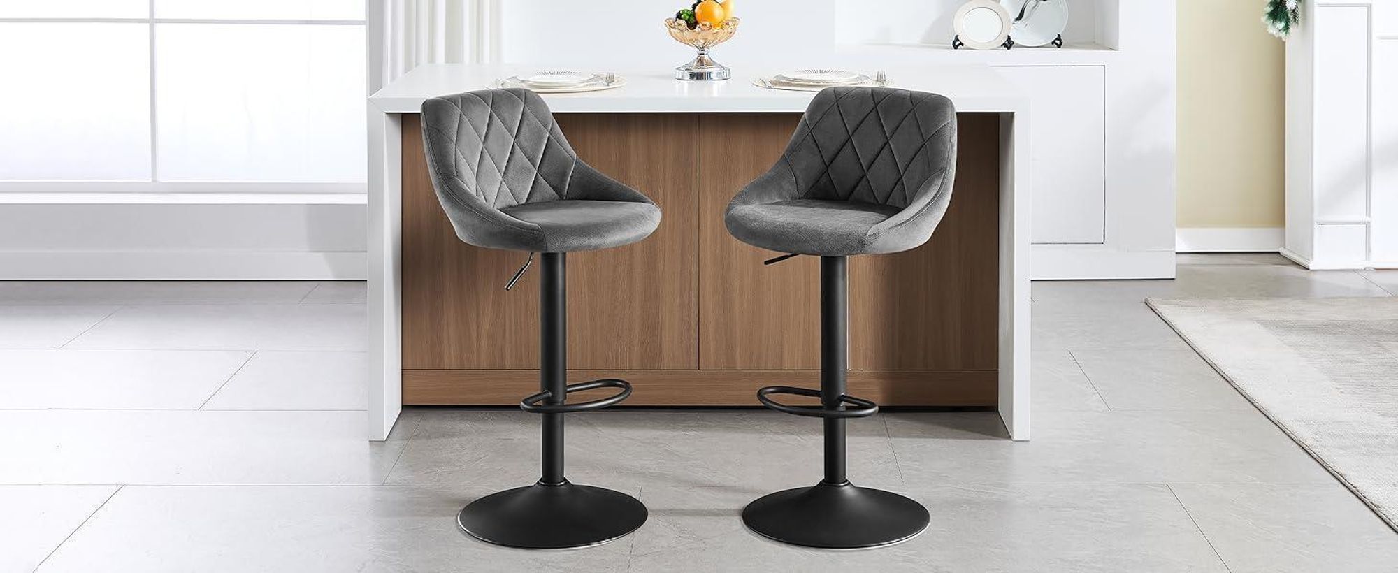 WOLTU Barhocker Barstuhl, Gute gepolsterte Sitzfläche aus Samt, Höhenverstellbar, 360° Drehbar, Dunkelgrau