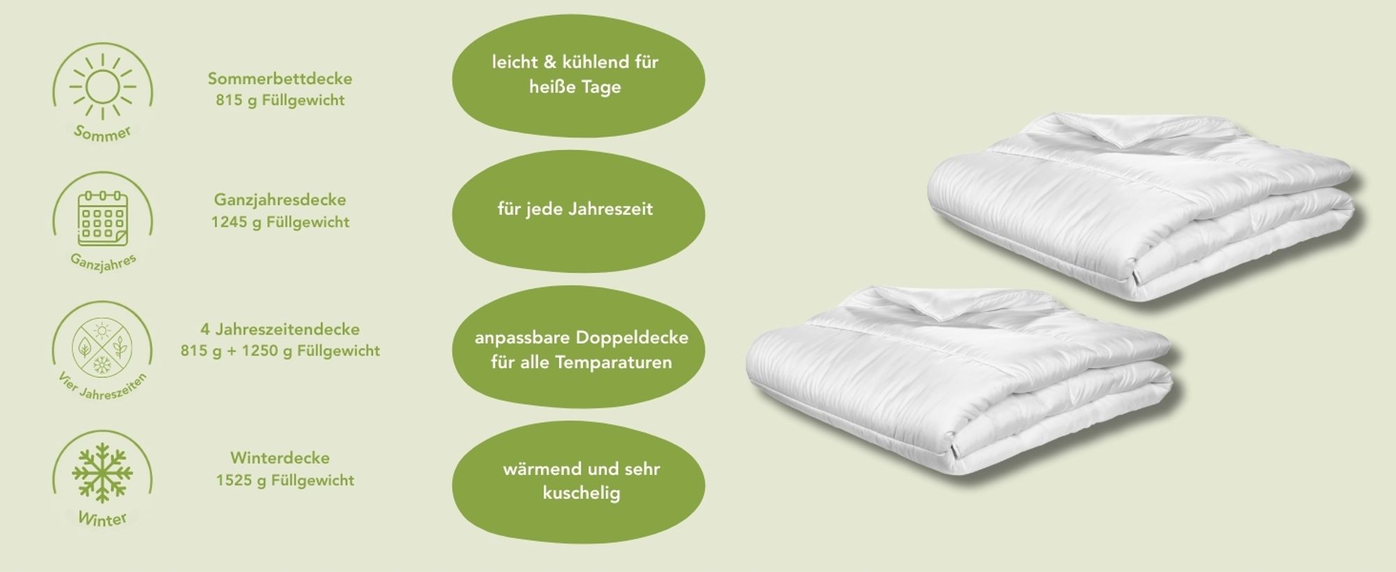 2er Set Bettdecken 4-Jahreszeiten | 135 x 200 cm | DREAMSTAR Eco | Zwei zusammengeknöpfte Steppdecken für alle Jahreszeiten