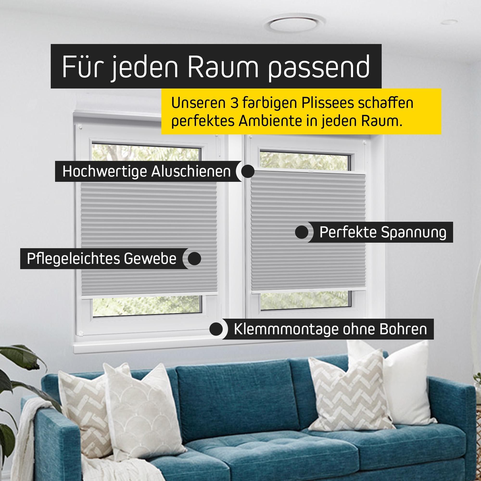 JALOUSIESCOUT Pure Plissee, Basic, Polyester-Stoff, 70 x 140 cm, grau ohne Bohren, Lichtdurchlässig, Diagonale Verspannung