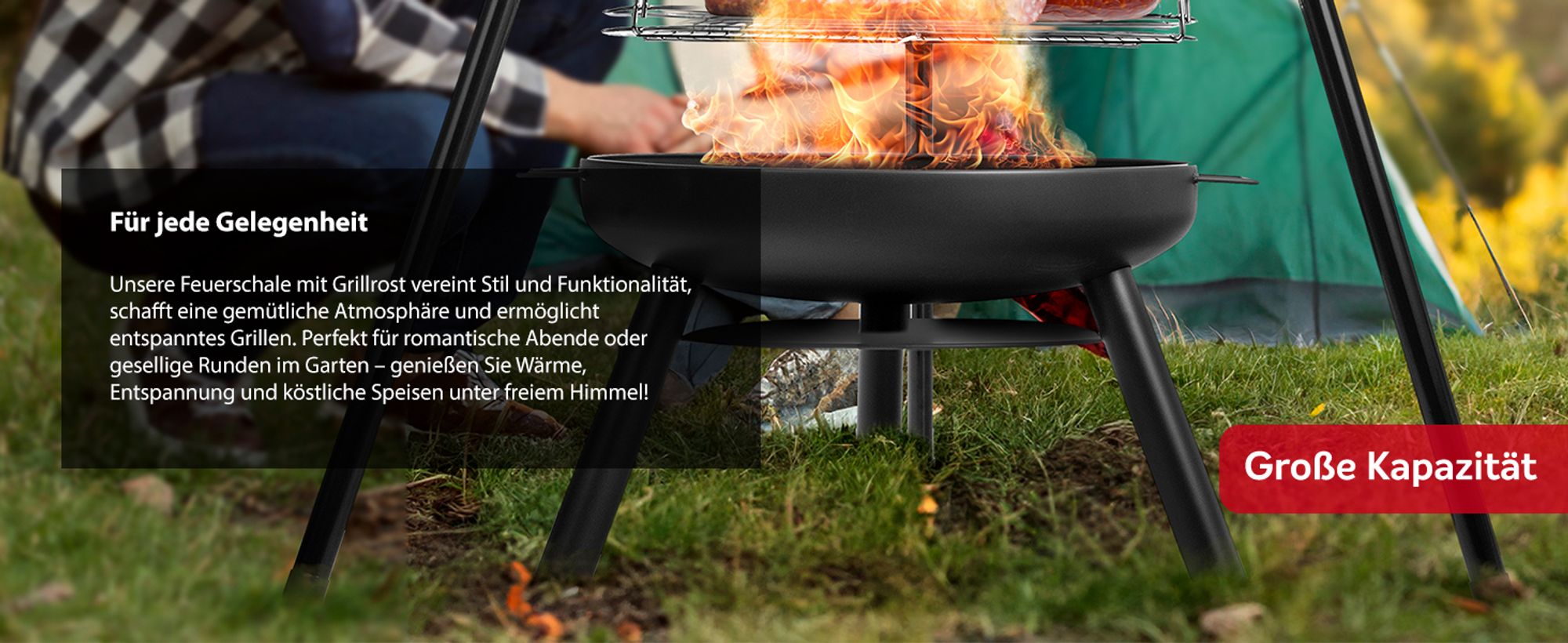 LEHMANN Feuerschale mit Ø 58 cm Grillrost, großes Dreibein für Feuerschale mit Schwenkgrill, Holzkohlegrill mit Feuerschale